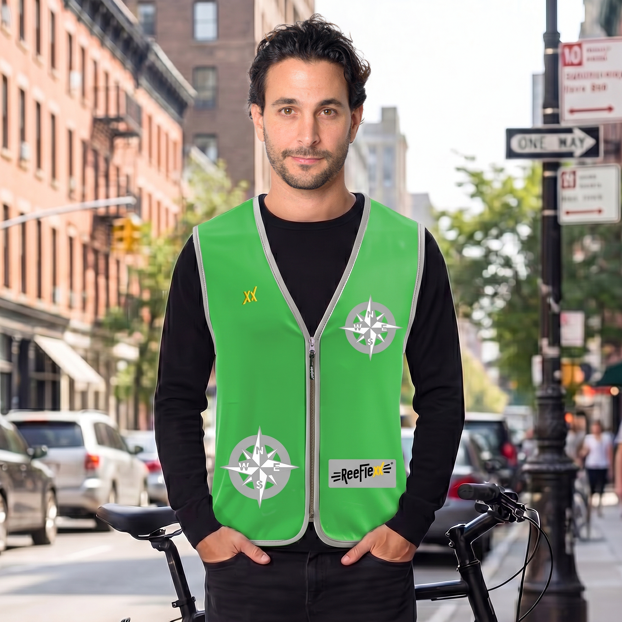 Solid Green Compass - Herrenwarnweste