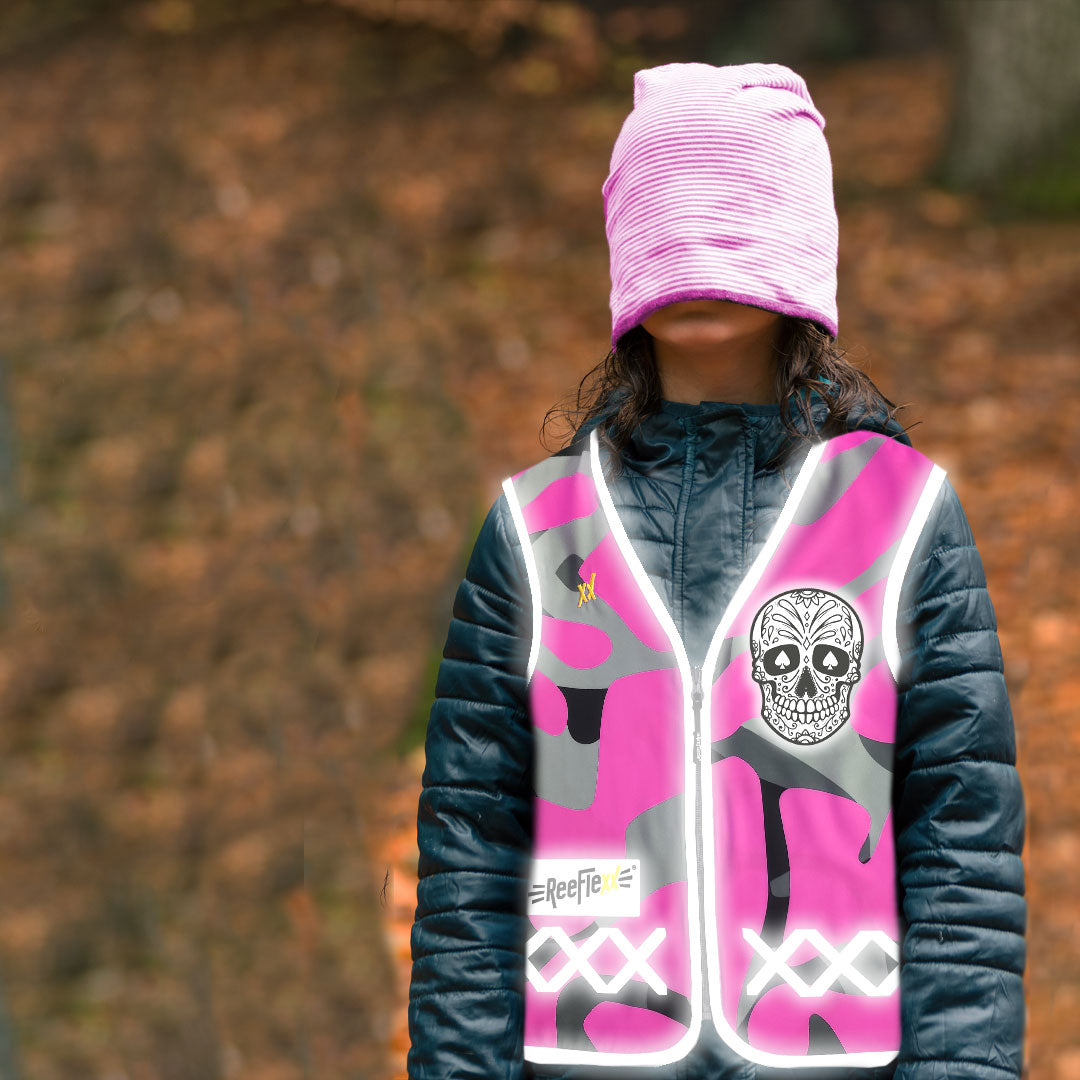 Pink Camou Skull - Kinderwarnweste