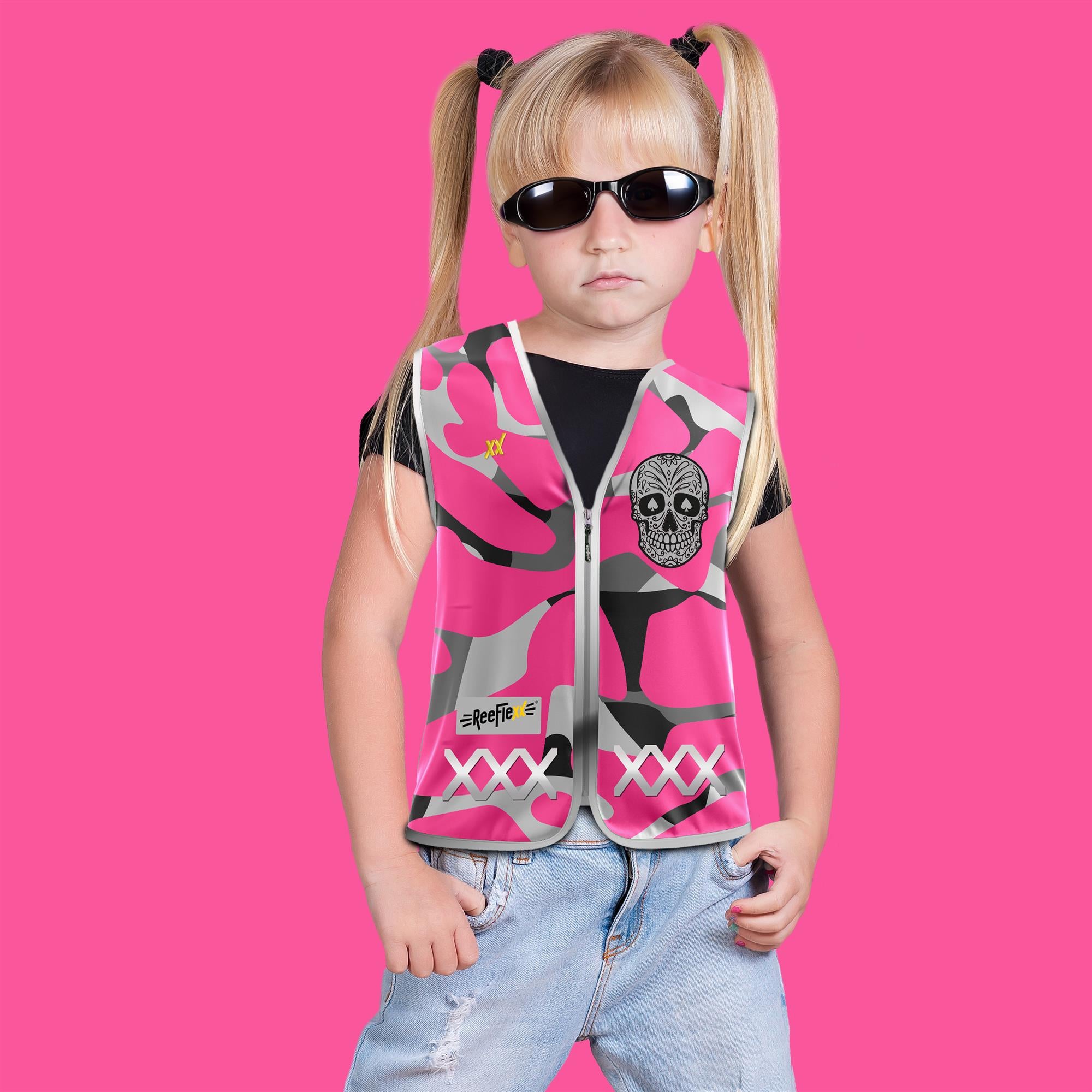 Pink Camou Skull - Kinderwarnweste