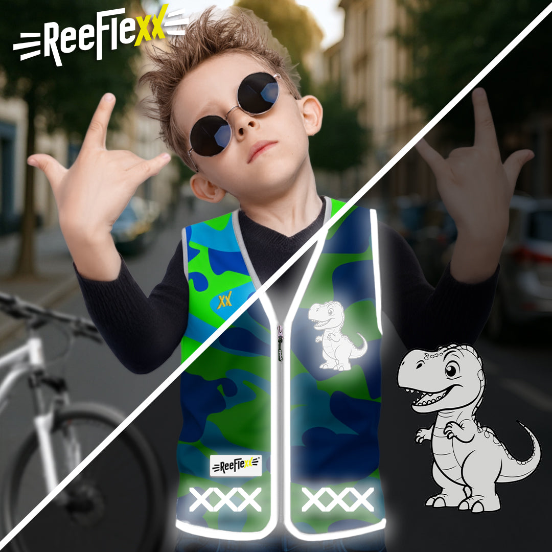 Blue Camou Dino - Kinderwarnweste