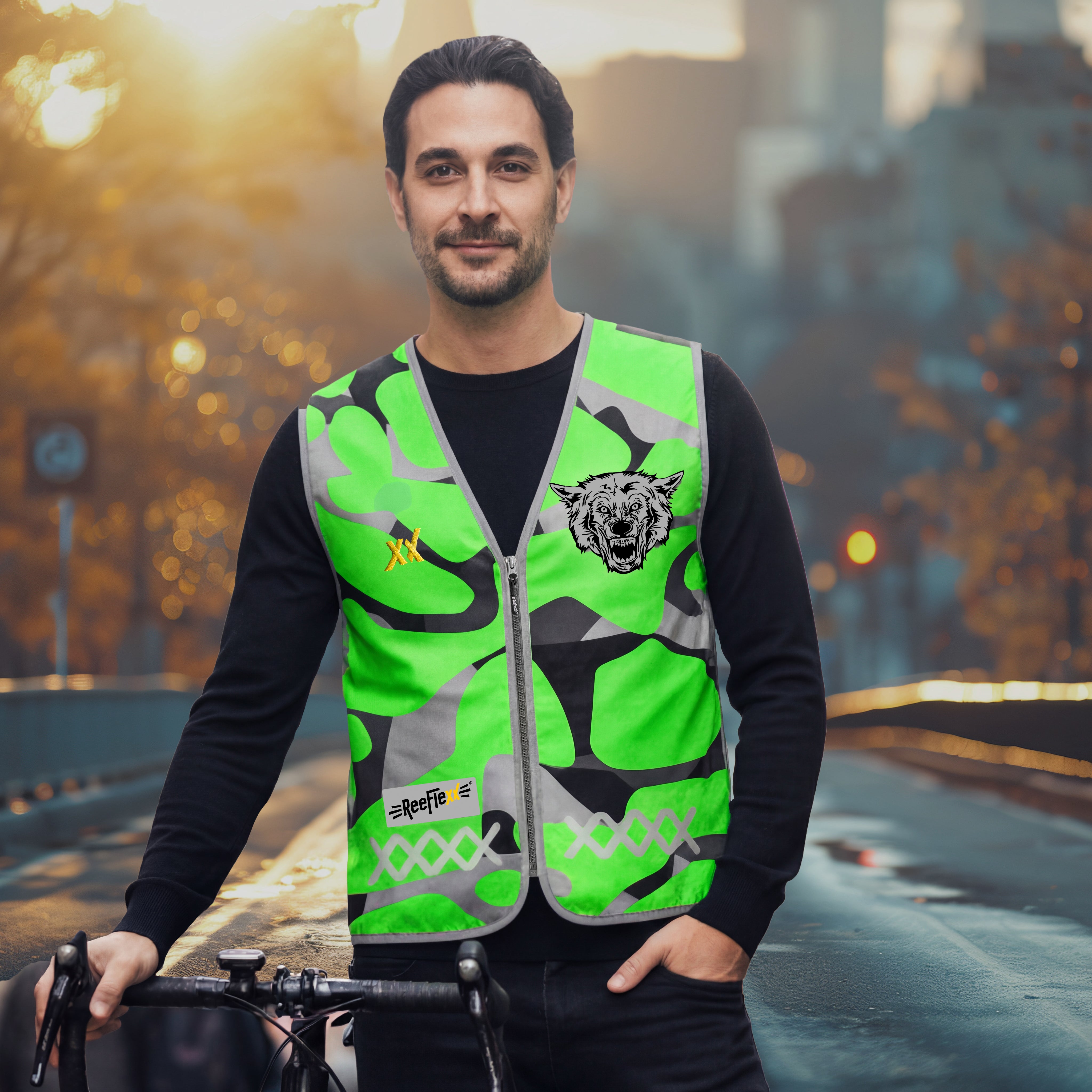 Green Camou Wolf - Herrenwarnweste