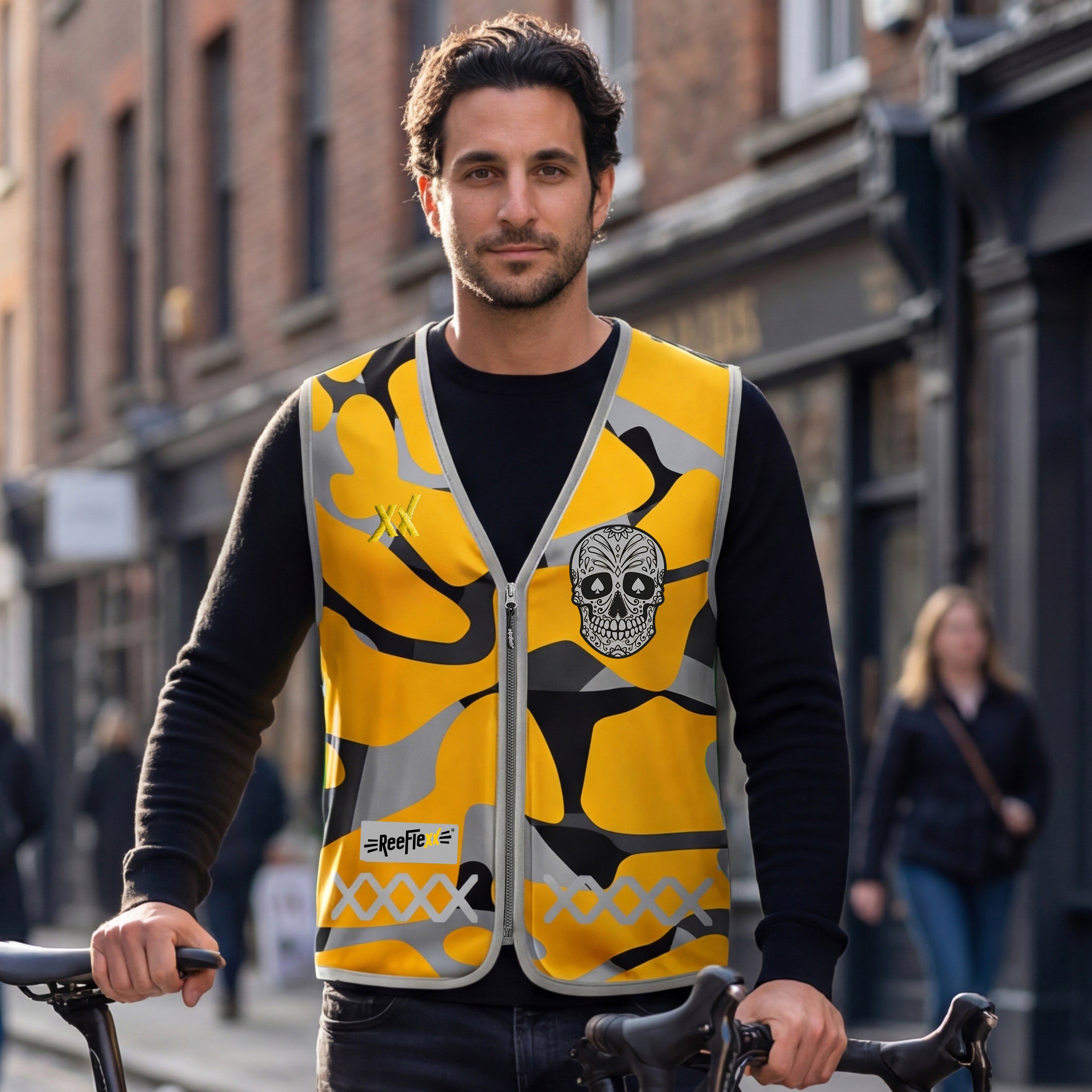 Orange Camou Skull - Herrenwarnweste