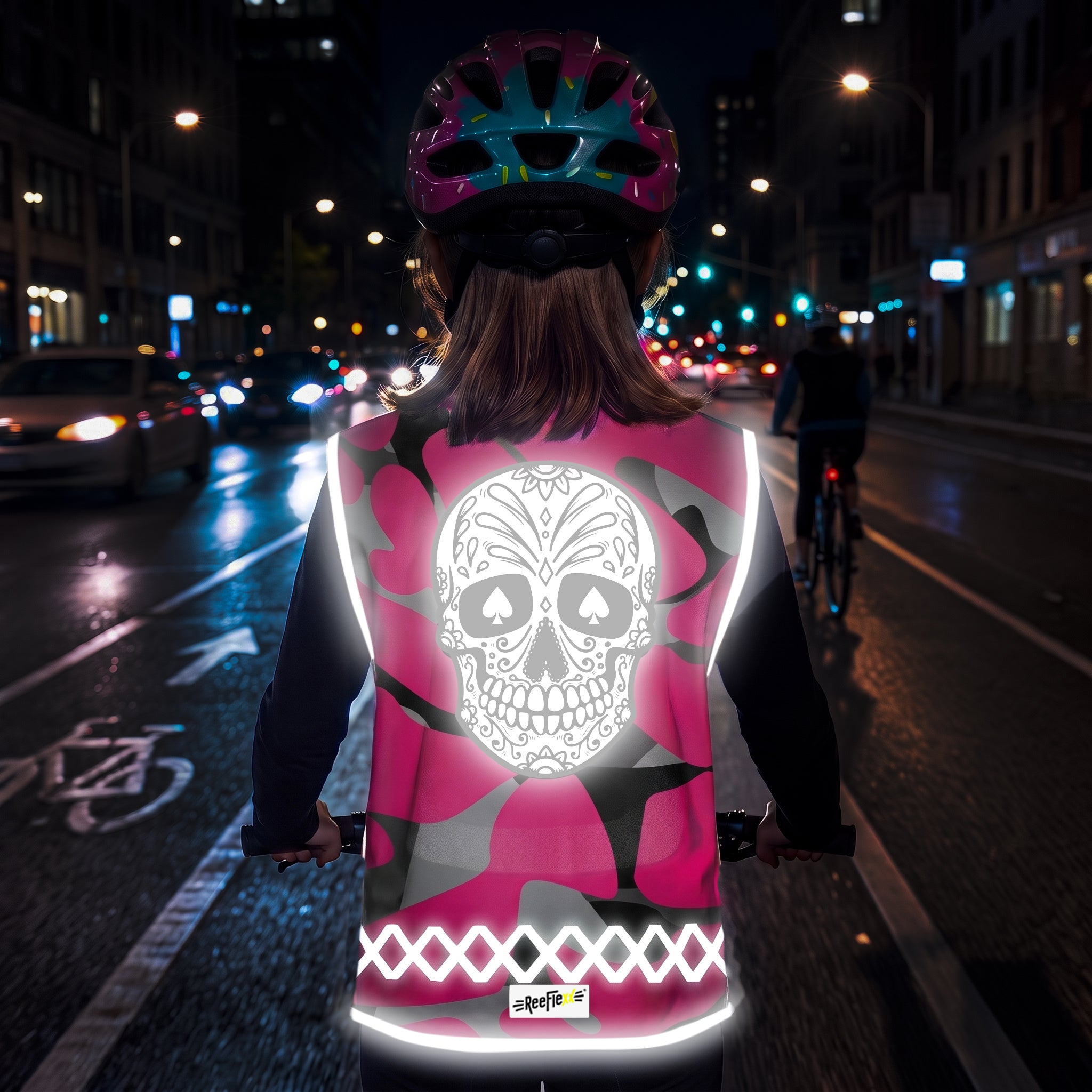 Pink Camou Skull - Kinderwarnweste