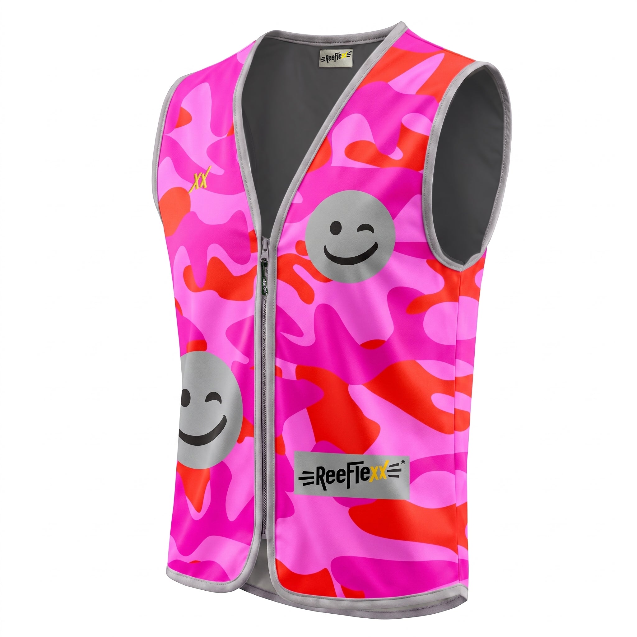 Pink Camou Smiley - Kinderwarnweste