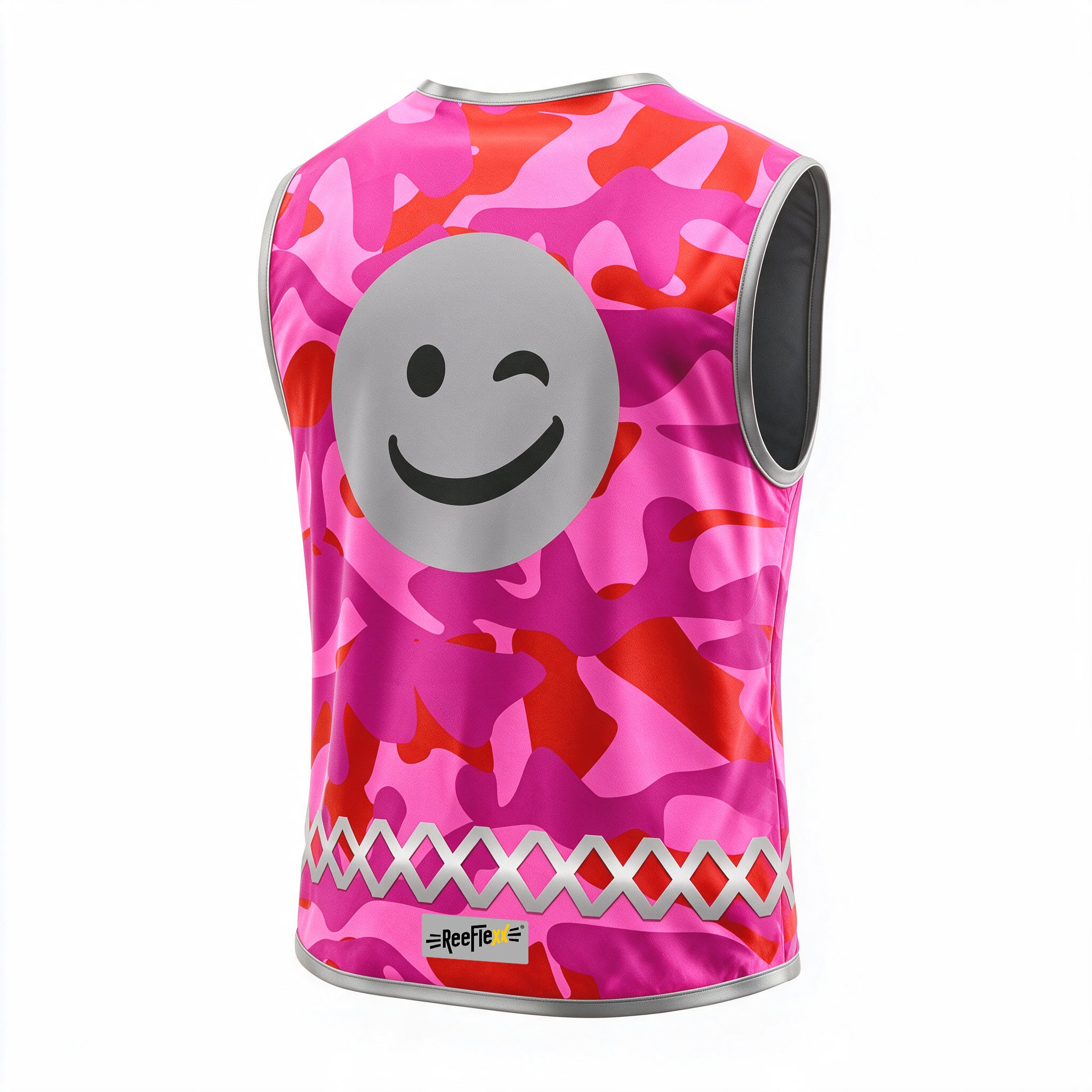 Pink Camou Smiley - Kinderwarnweste