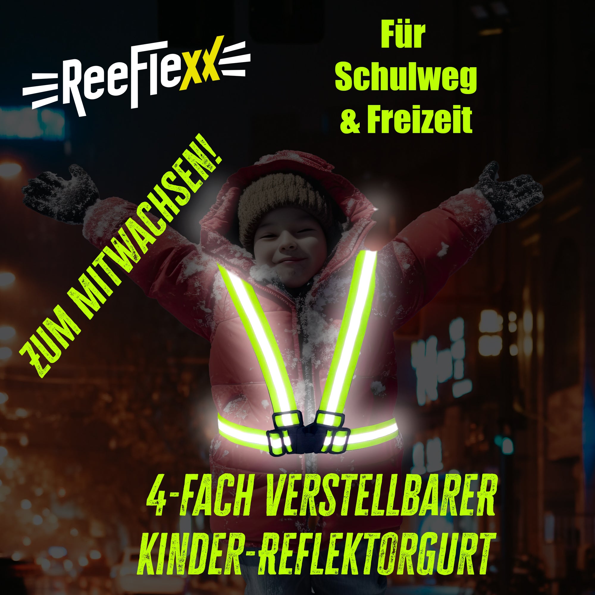 Reflektorgurt - neon gelb - reflektierend - für Kinder