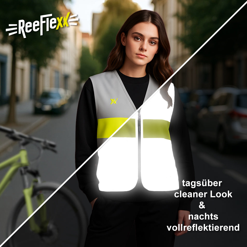 Silver Yellow Stripe Ladies - Damenwarnweste