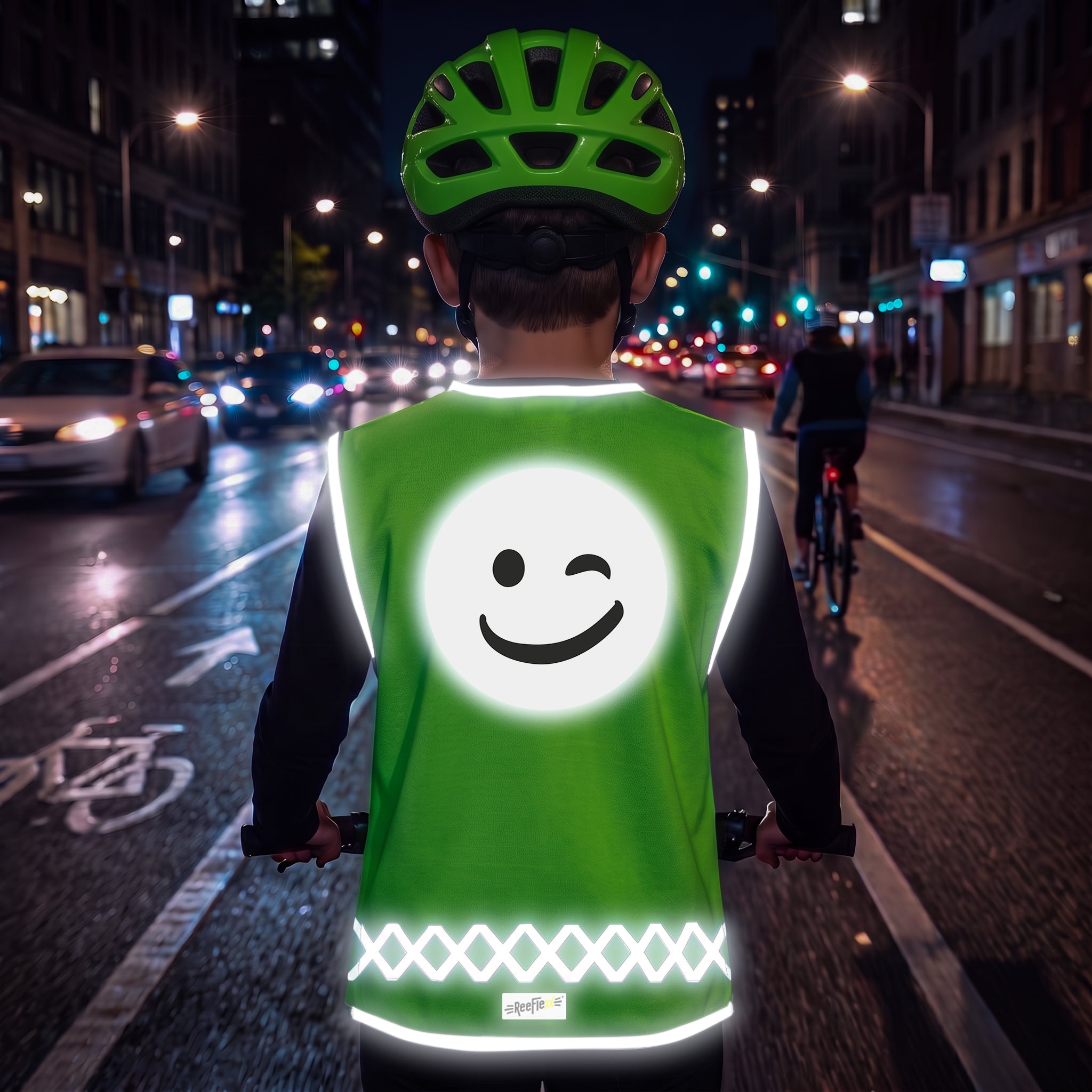 Solid Green Smiley - Kinderwarnweste