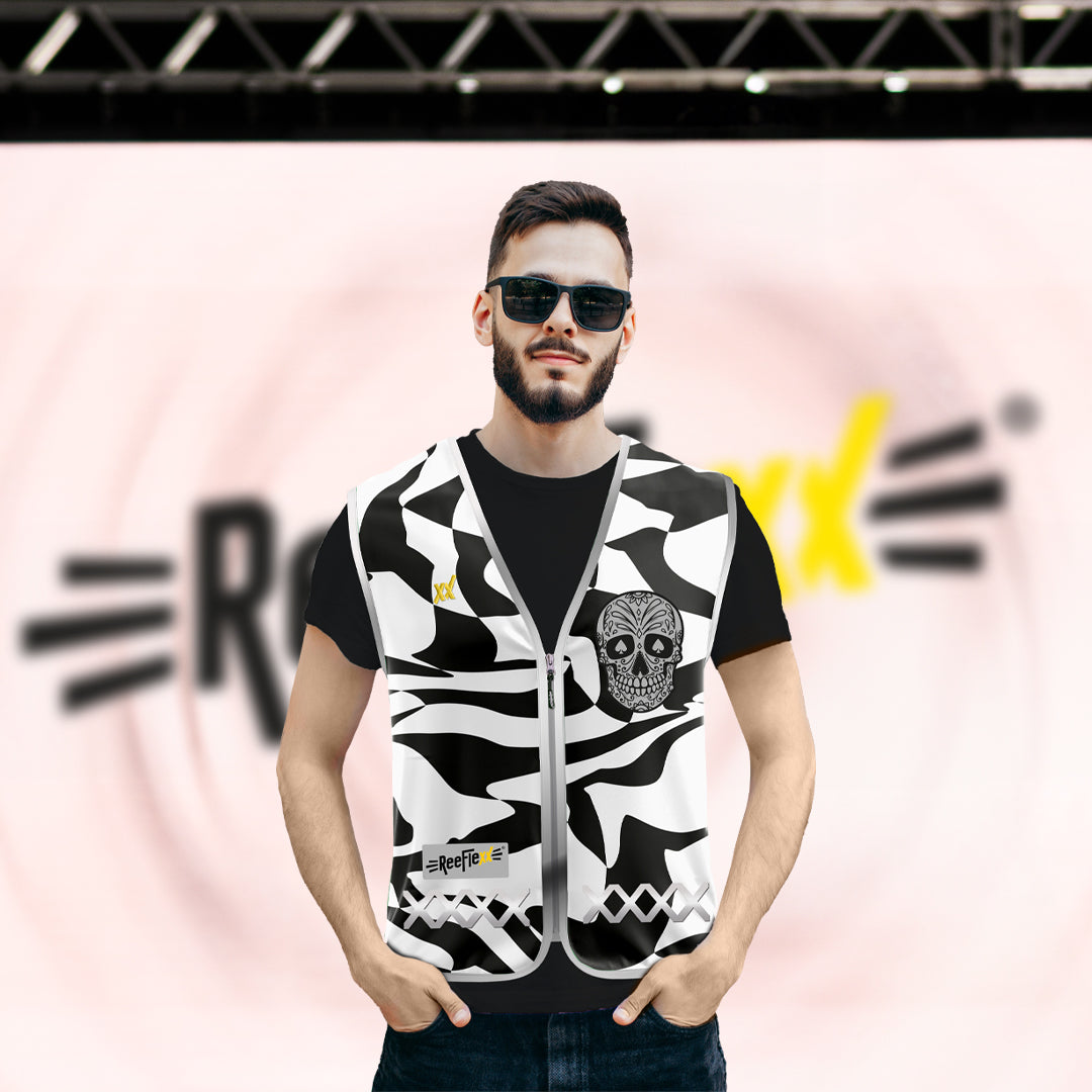 Black White Skull - Herrenwarnweste