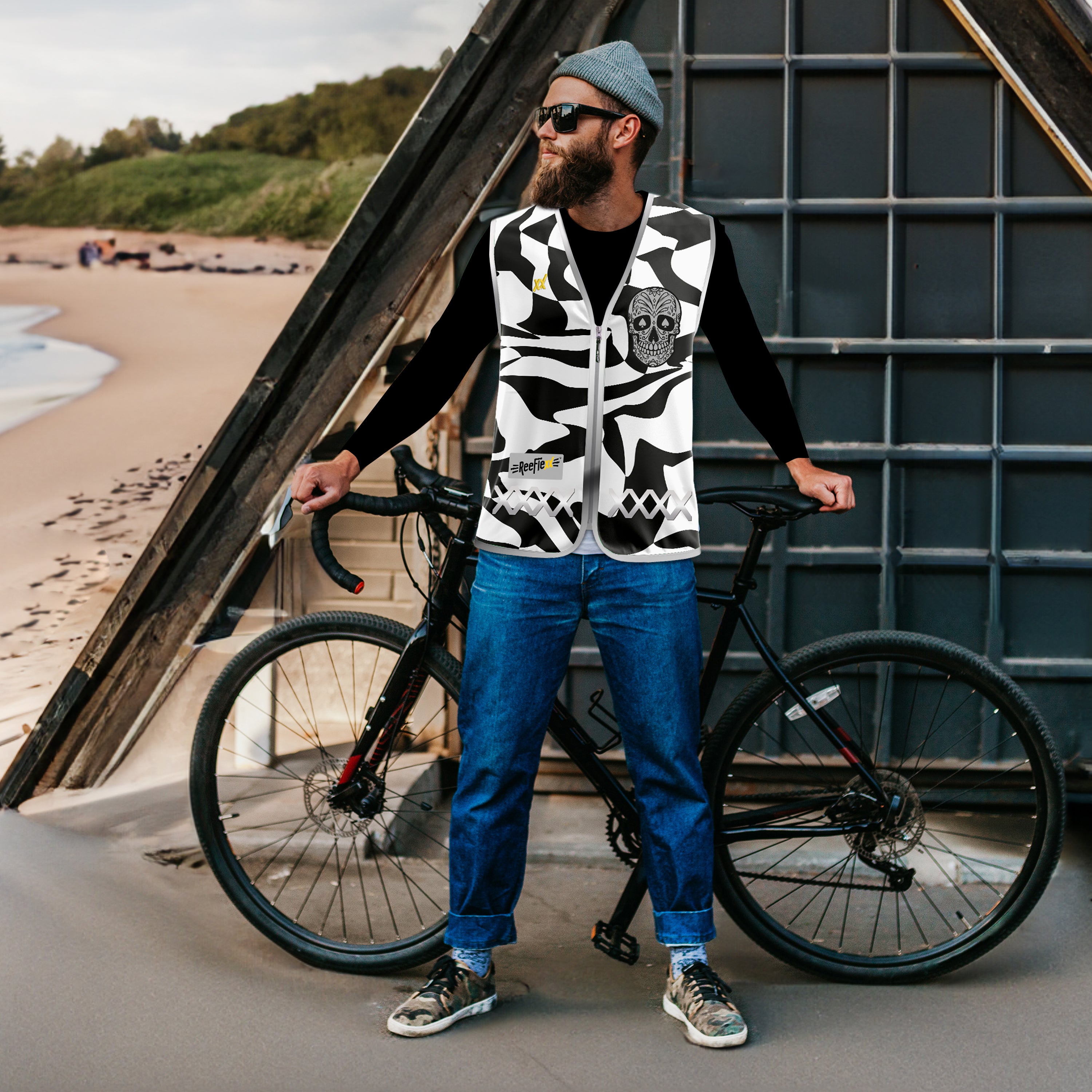 Black White Skull - Herrenwarnweste