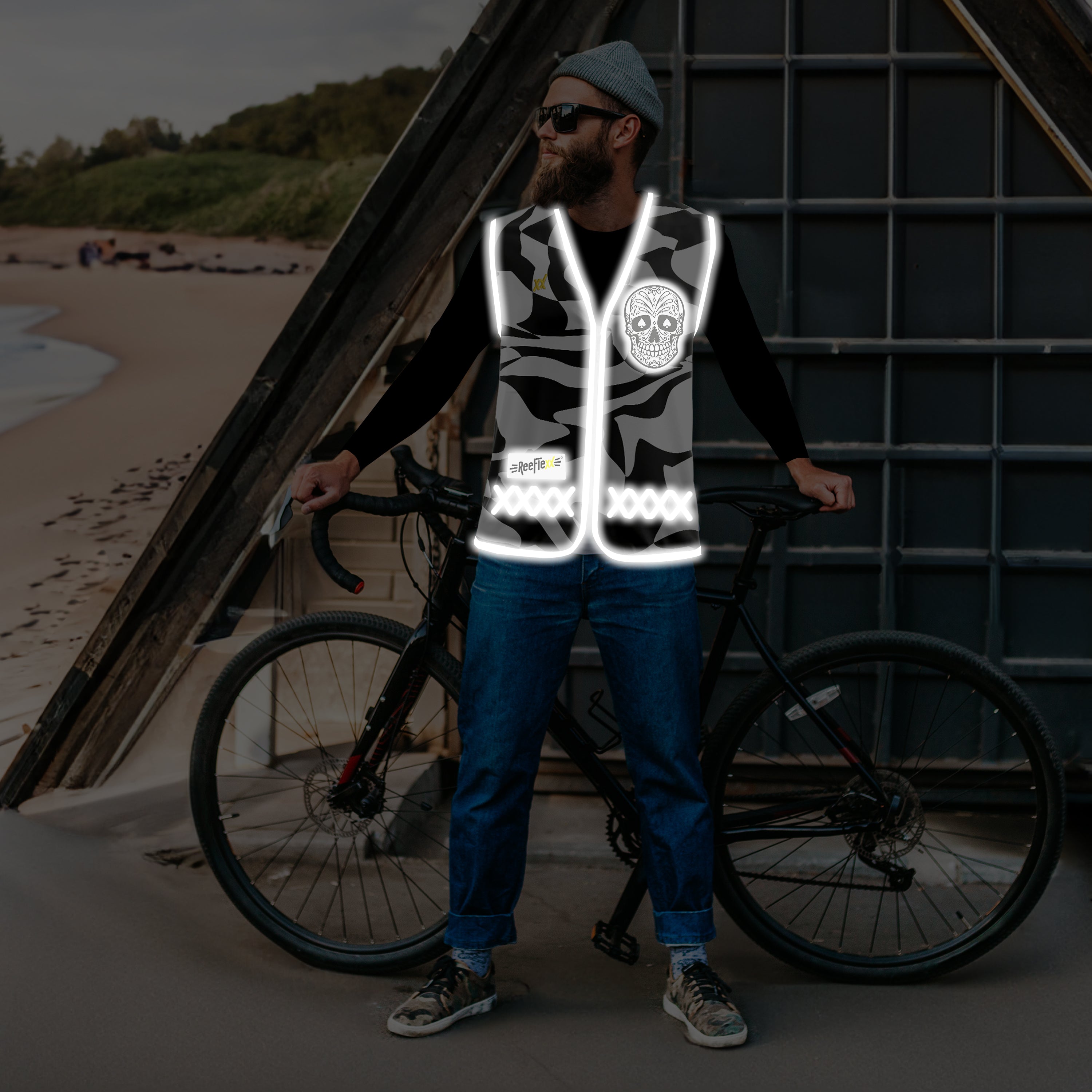 Black White Skull - Herrenwarnweste