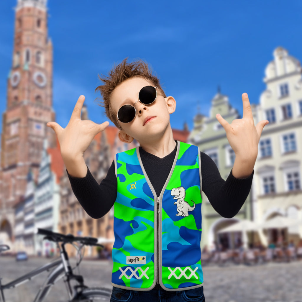 Blue Camou Dino - Kinderwarnweste