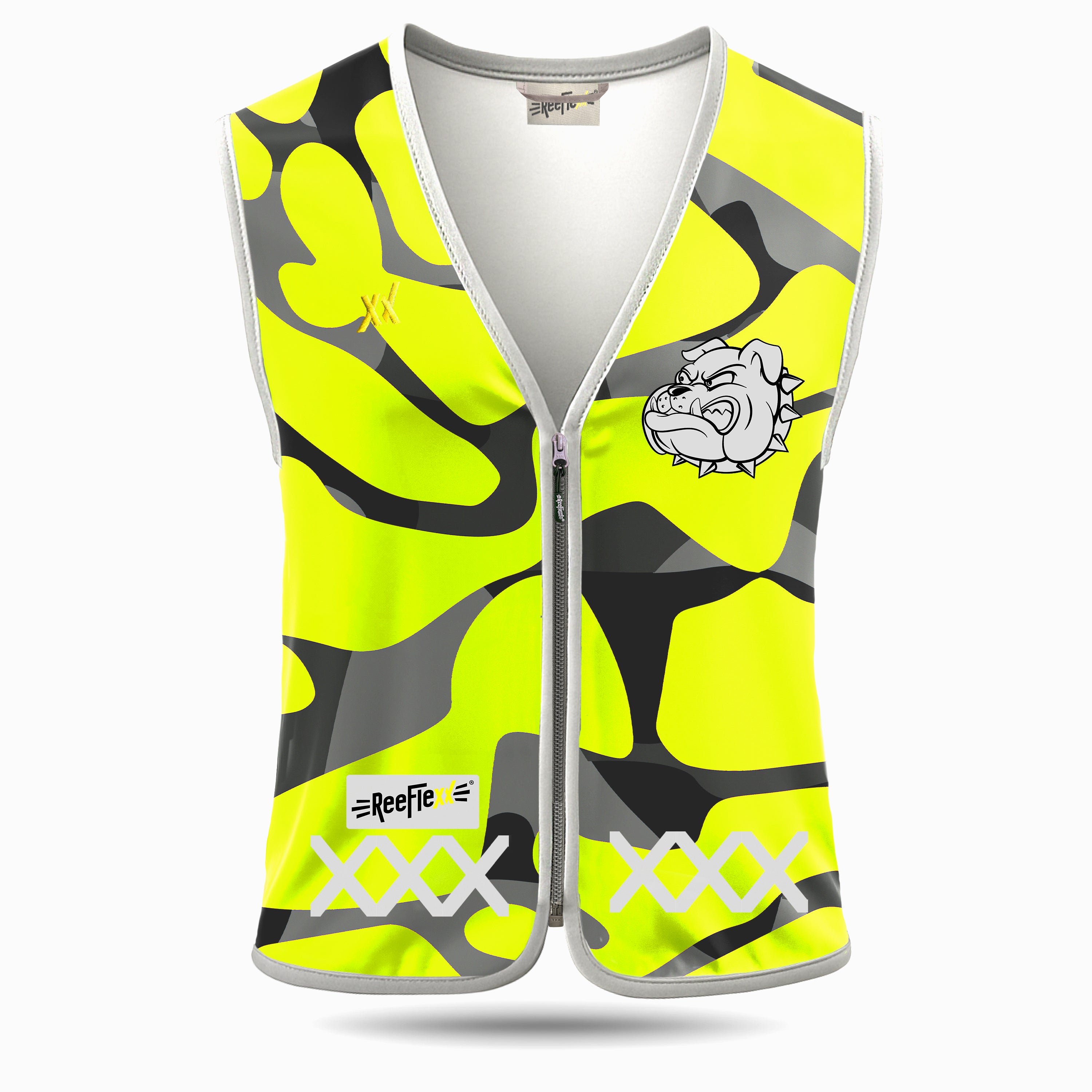 fahrradweste kinder Warn-, Reflektorweste für Kinder Yellow Camou Bulldog