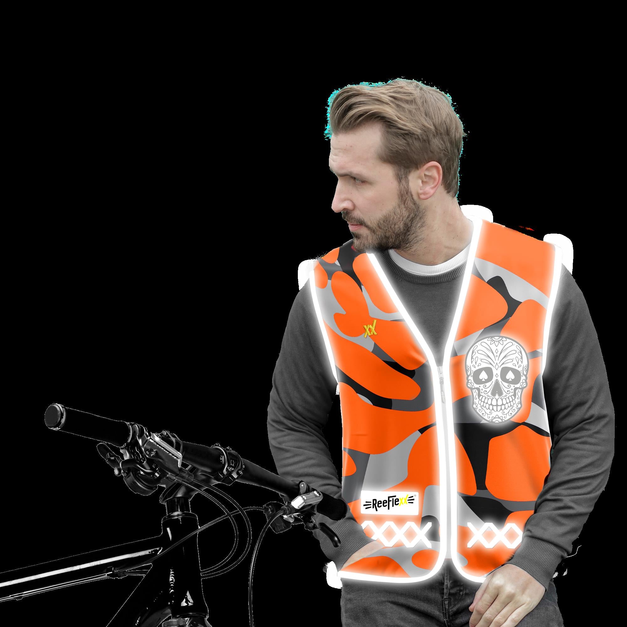 Orange Camou Skull - Herrenwarnweste