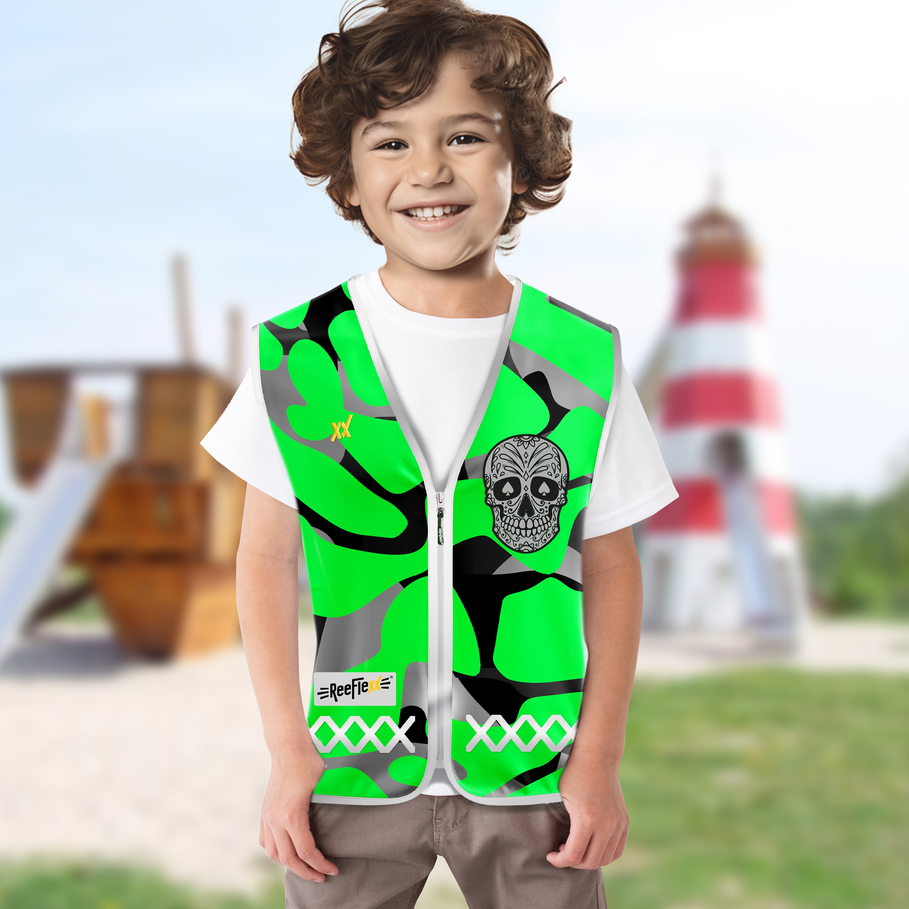 Green Camou Skull - Kinderwarnweste