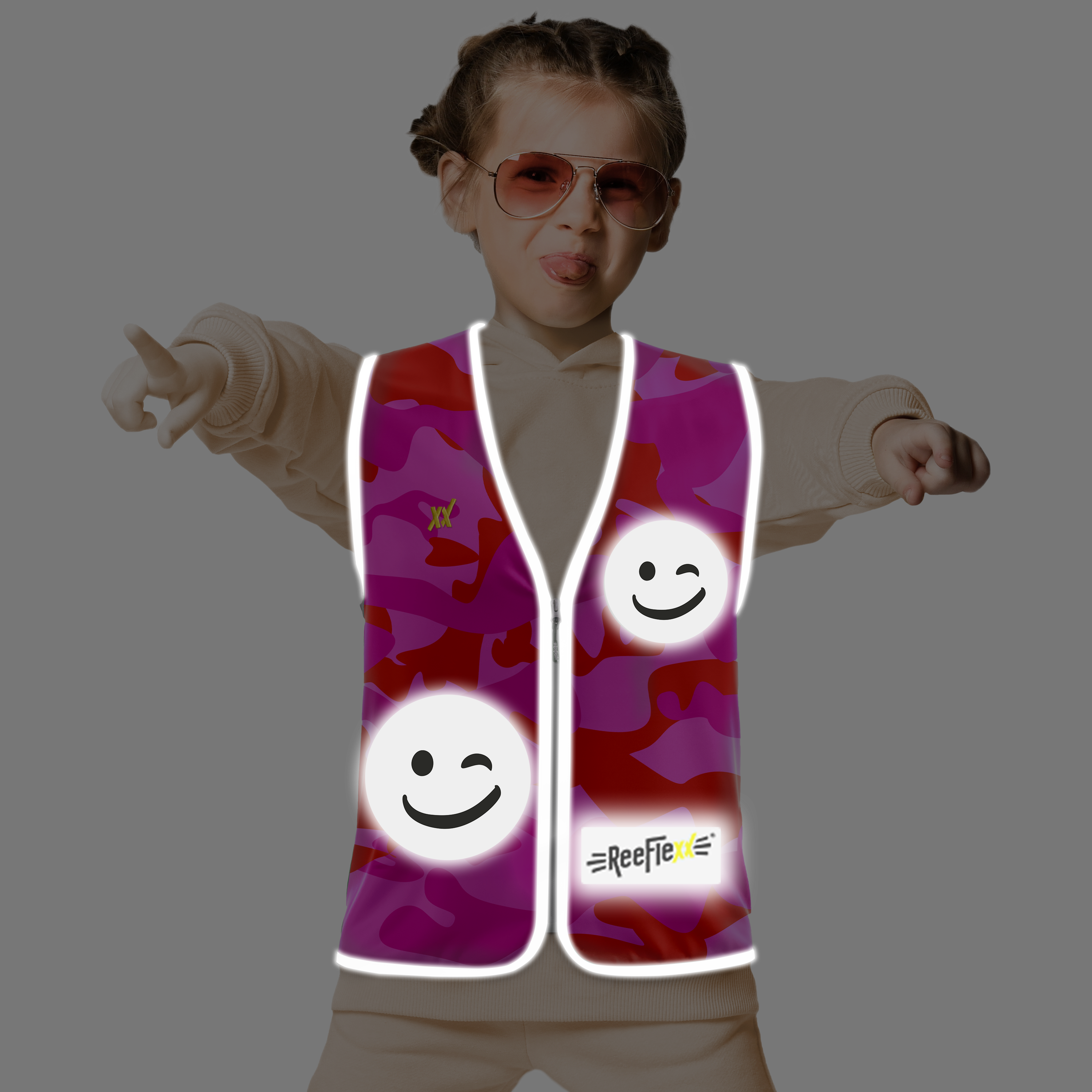 Pink Camou Smiley - Kinderwarnweste