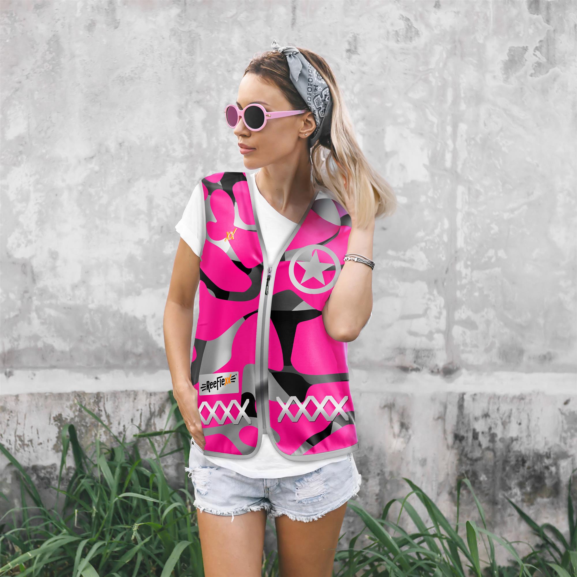 Pink Camou Star - Damenwarnweste