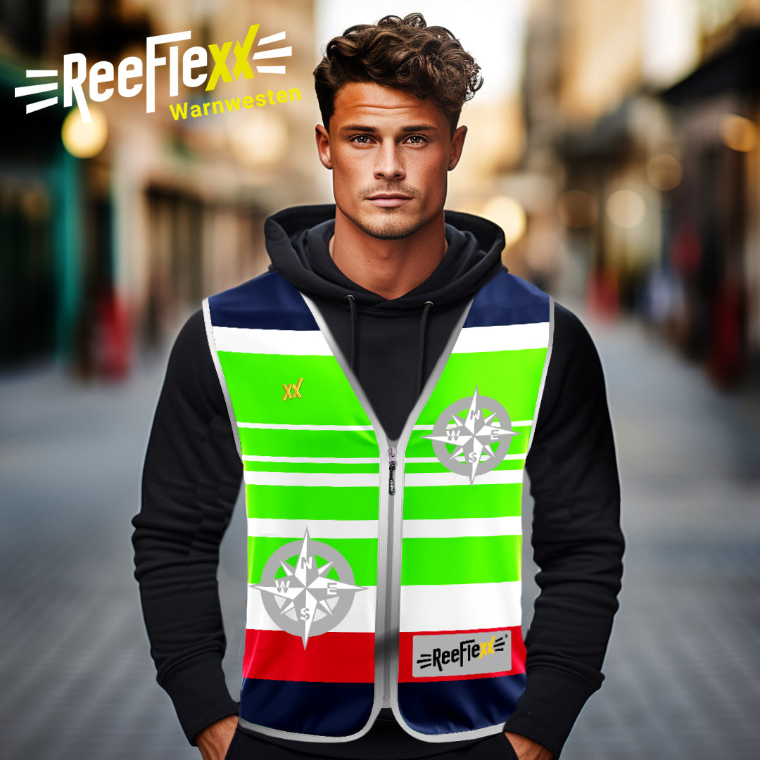 Green Nautic Compass - Herrenwarnweste