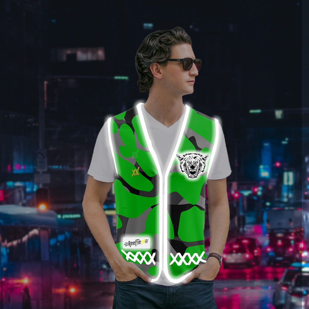 Green Camou Wolf - Herrenwarnweste