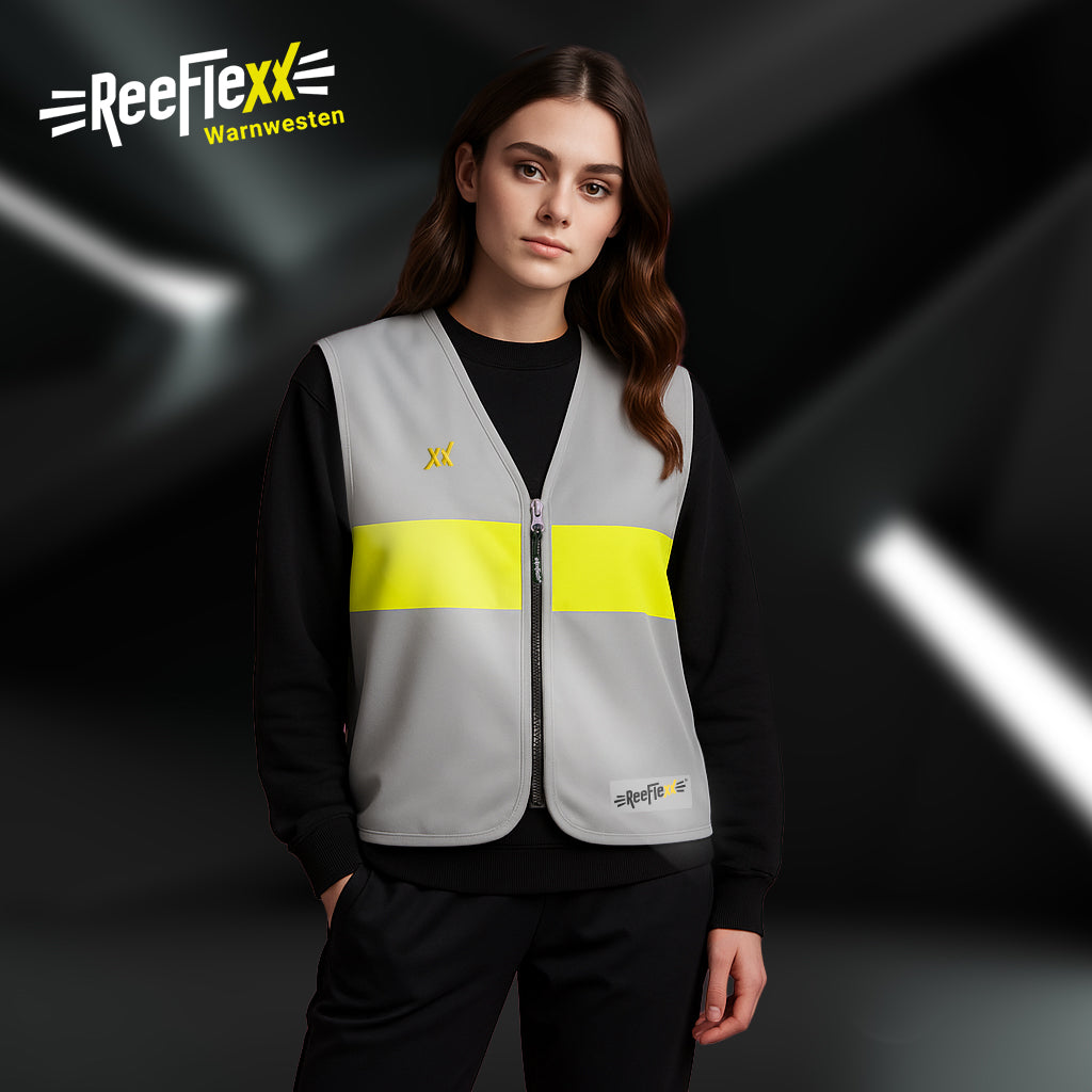 Silver Yellow Stripe Ladies - Damenwarnweste