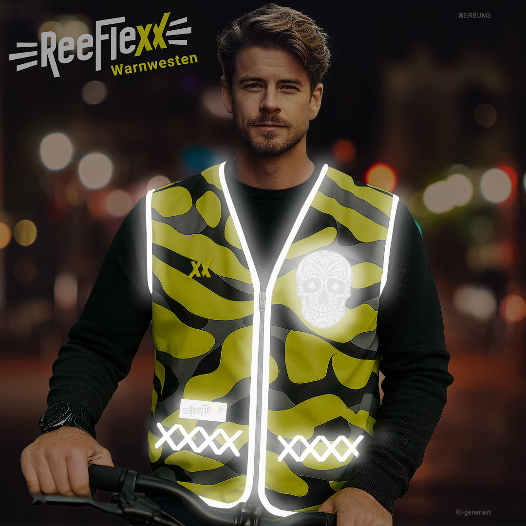 Yellow Camou Skull - Herrenwarnweste