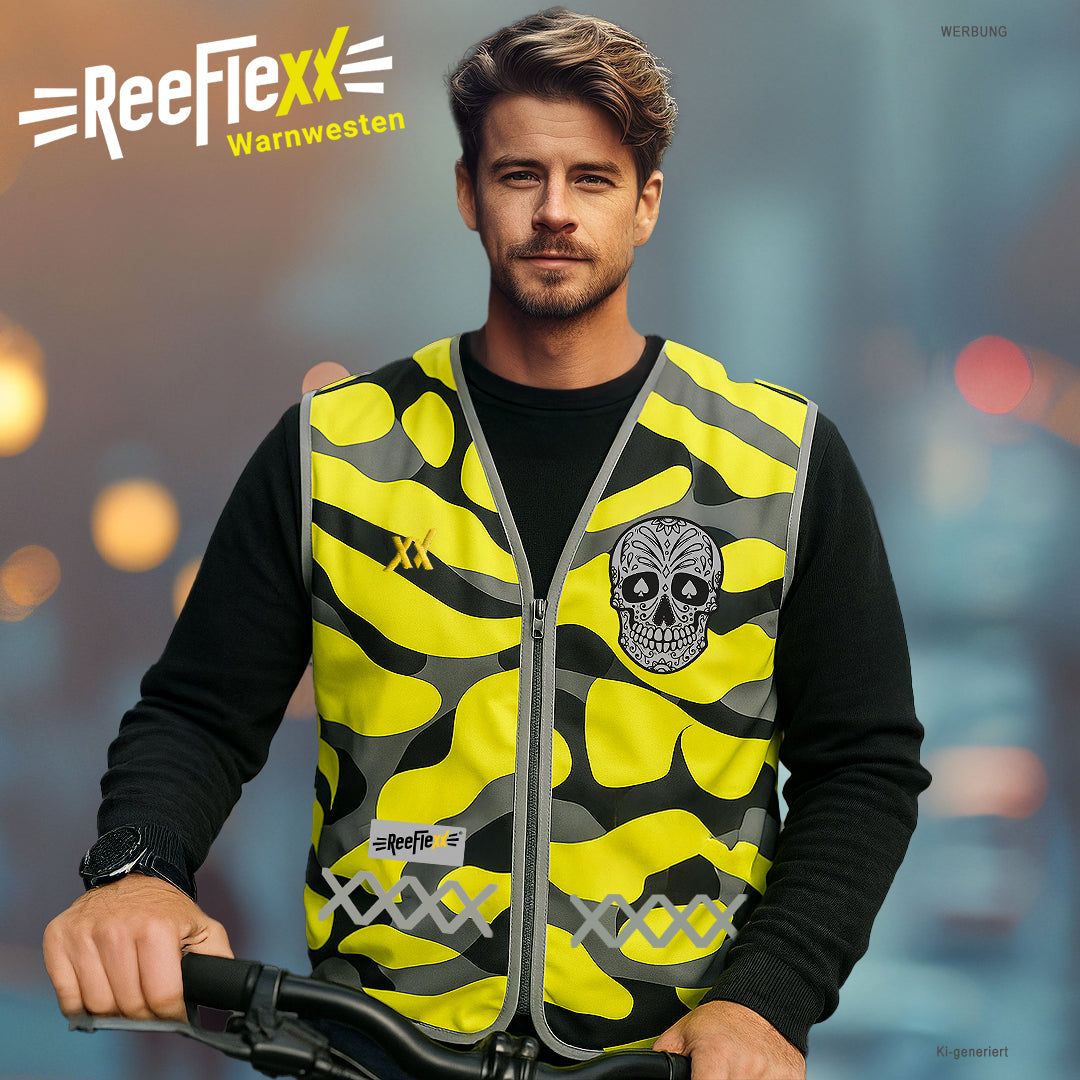 Yellow Camou Skull - Herrenwarnweste