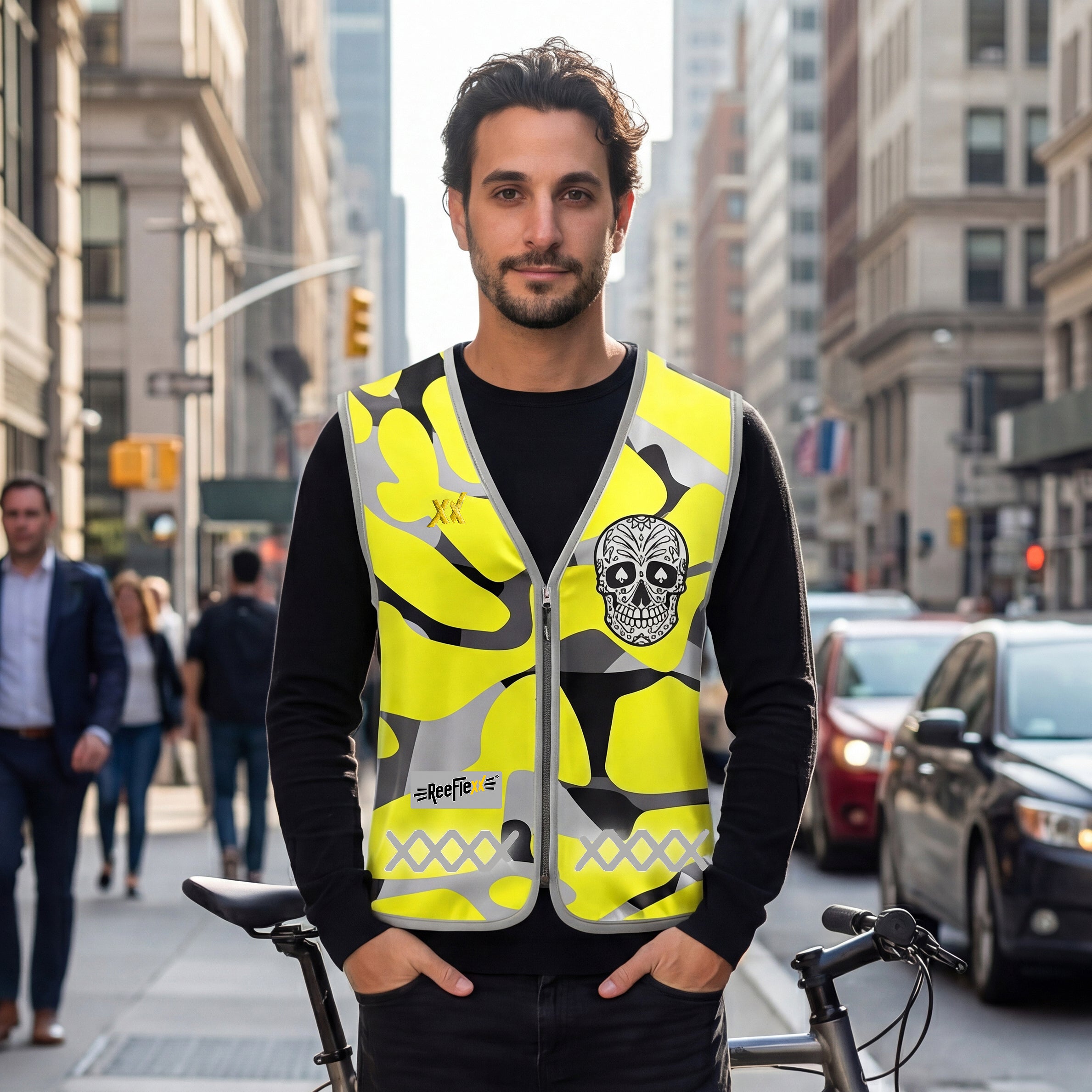 Yellow Camou Skull - Herrenwarnweste