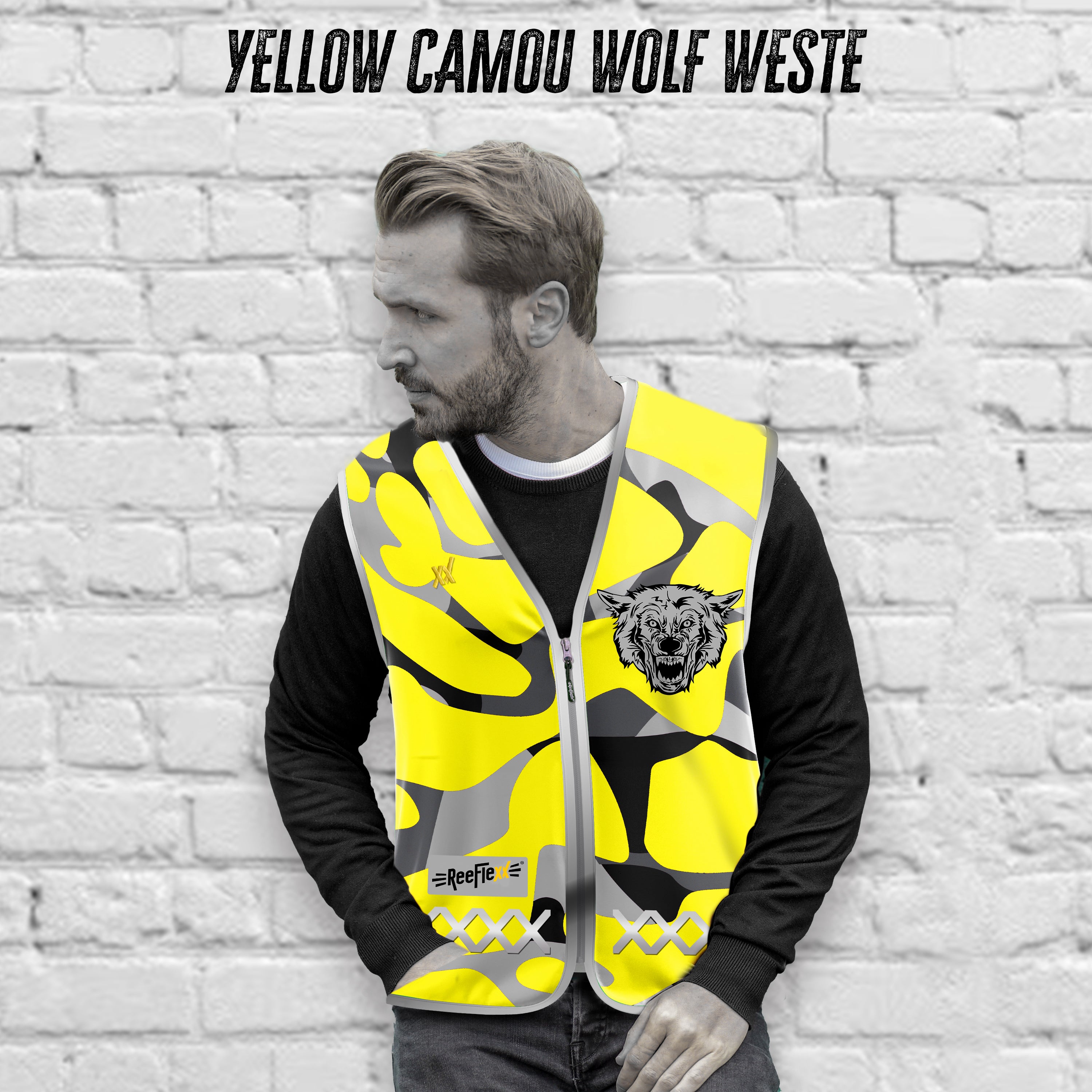 Yellow Camou Wolf - Herrenwarnweste
