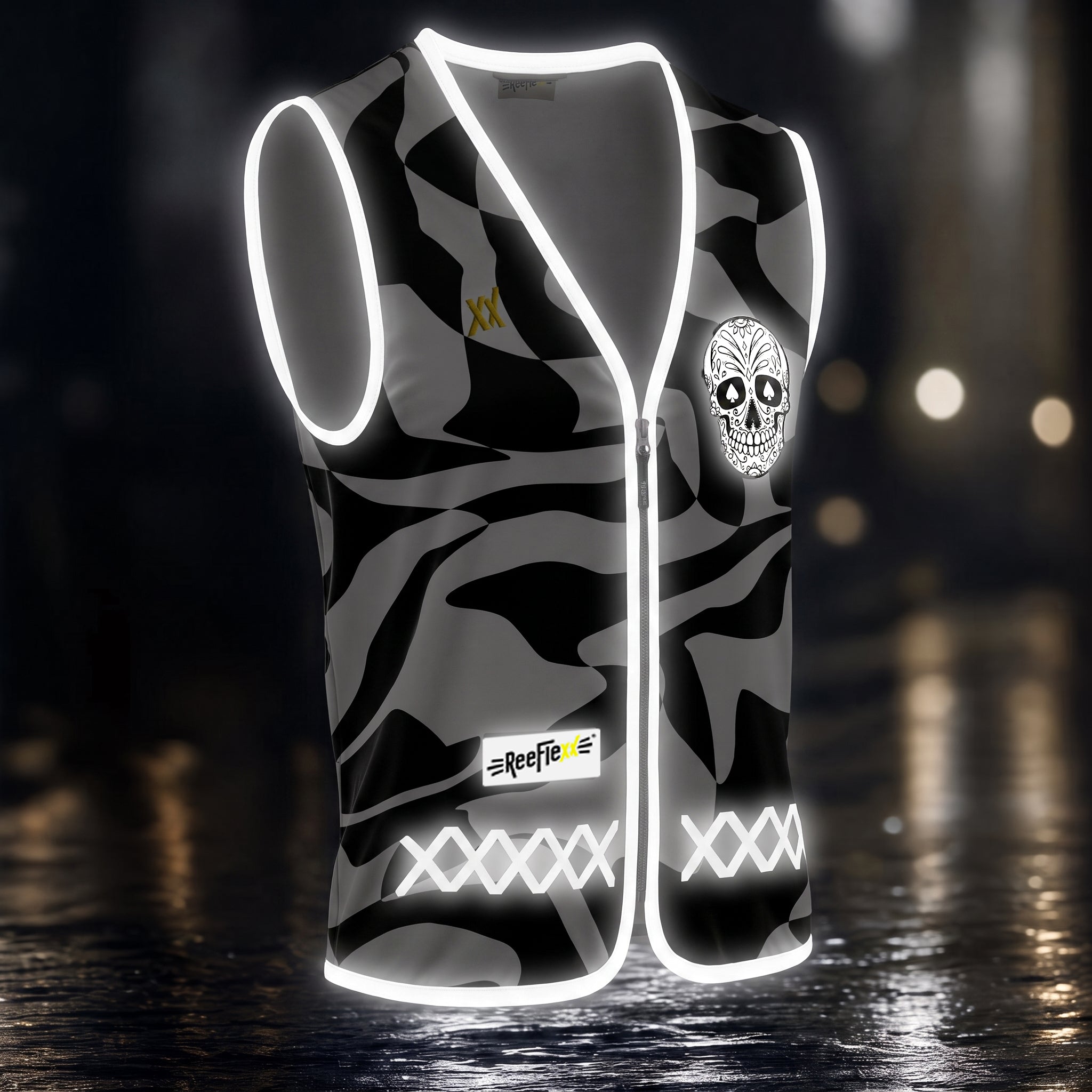 Black White Skull - Herrenwarnweste
