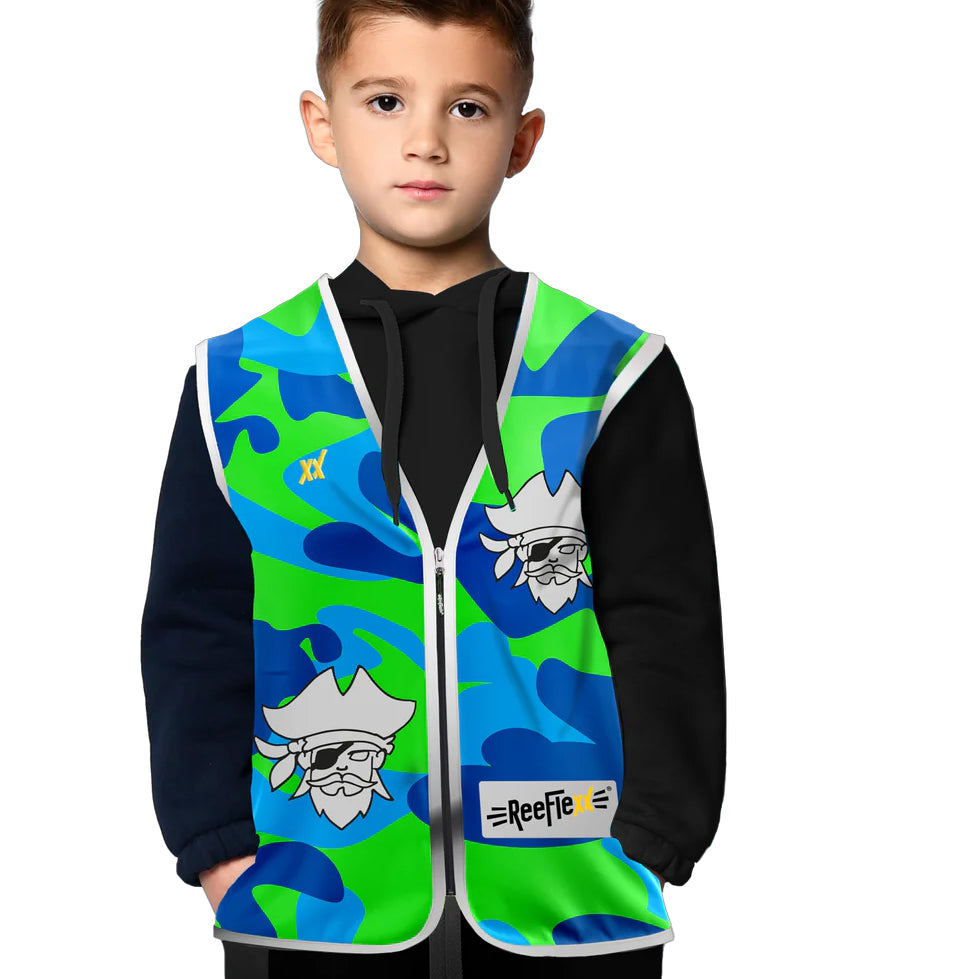 Blue Camou Pirate - Kinderwarnweste