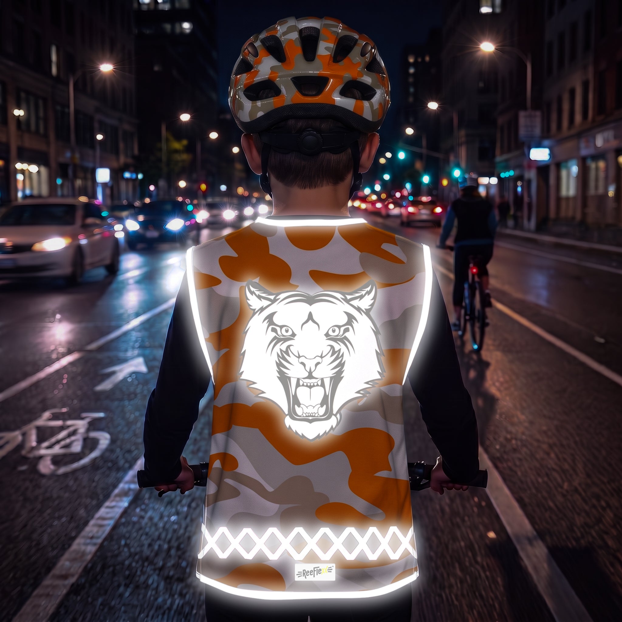 Orange Camou Tiger - Kinderwarnweste