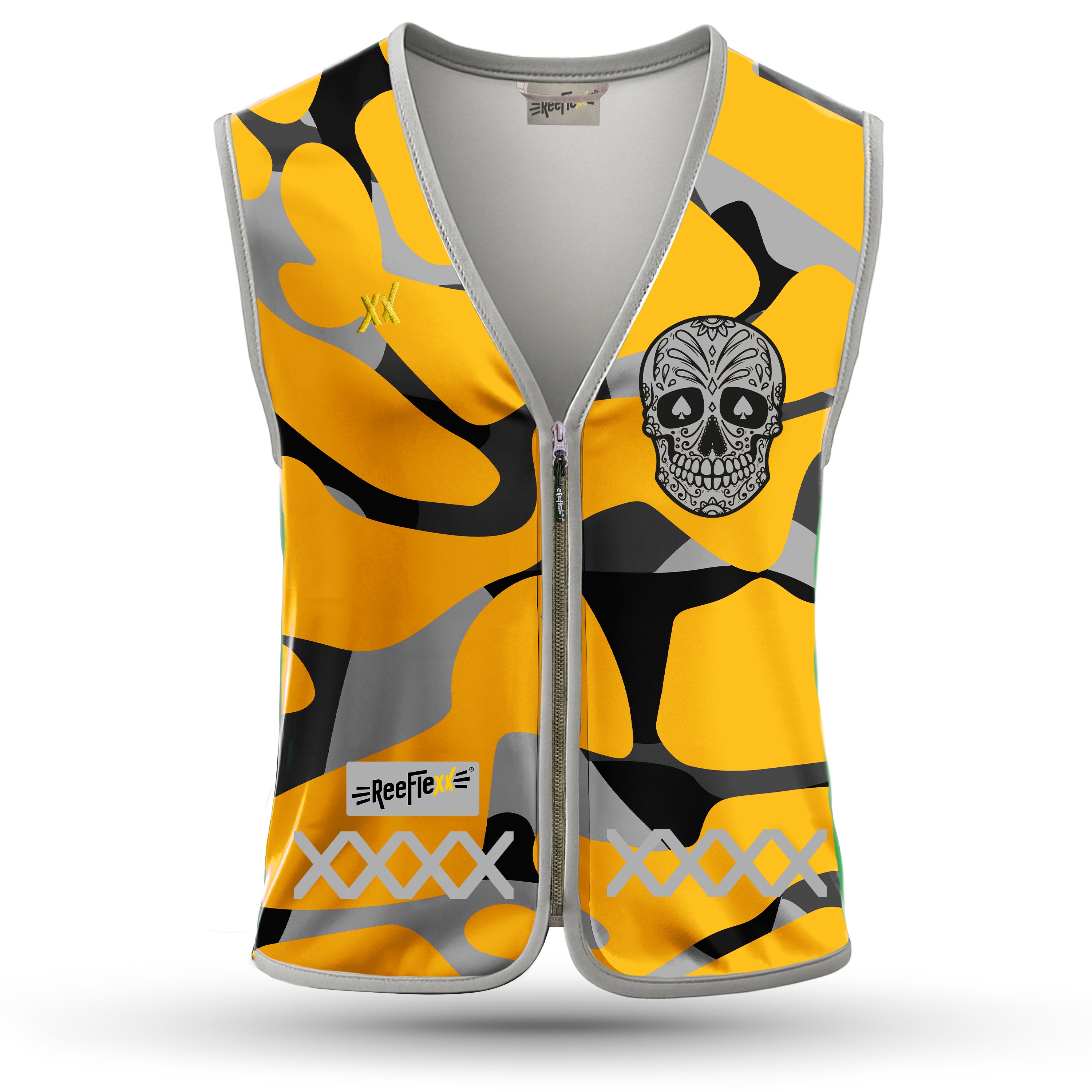 Orange Camou Skull - Herrenwarnweste