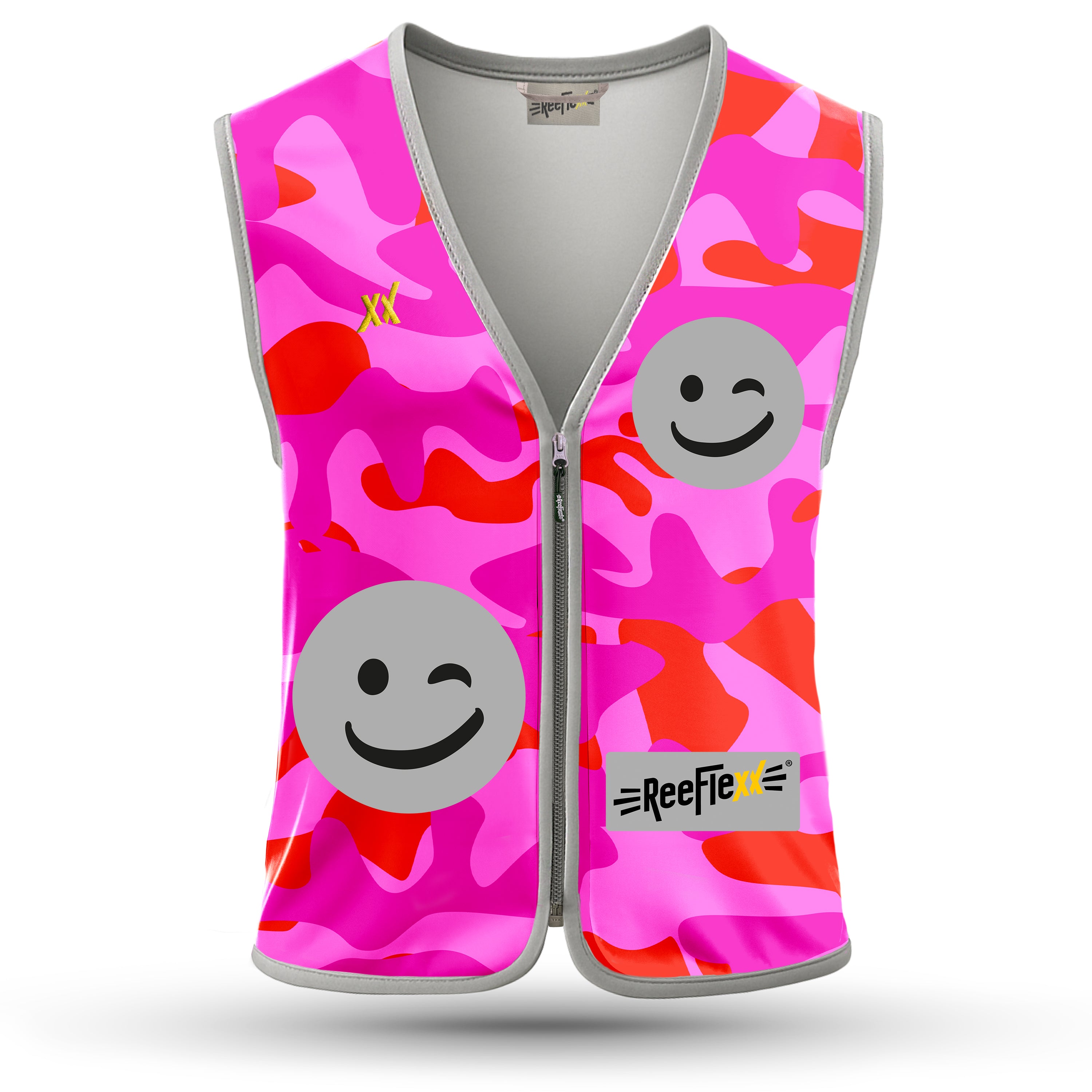 Pink Camou Smiley - Kinderwarnweste