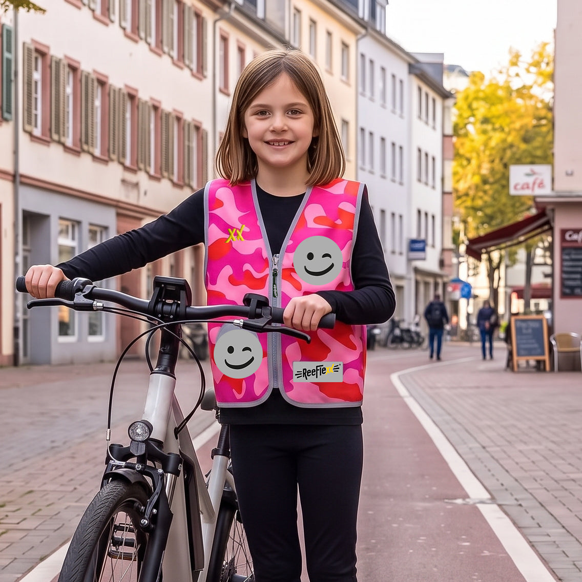 Pink Camou Smiley - Kinderwarnweste