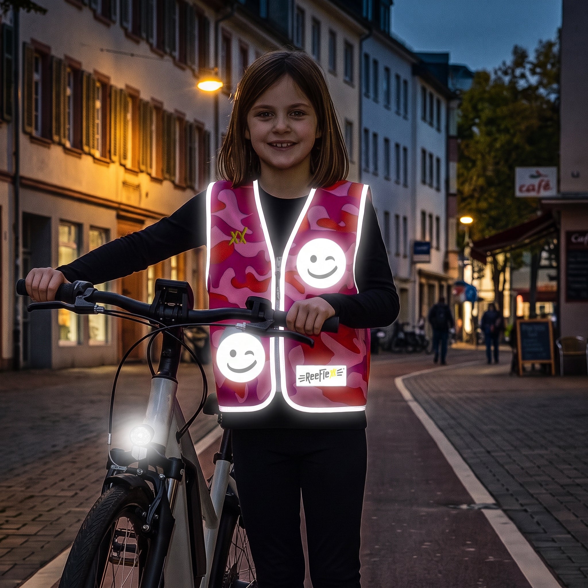 Pink Camou Smiley - Kinderwarnweste