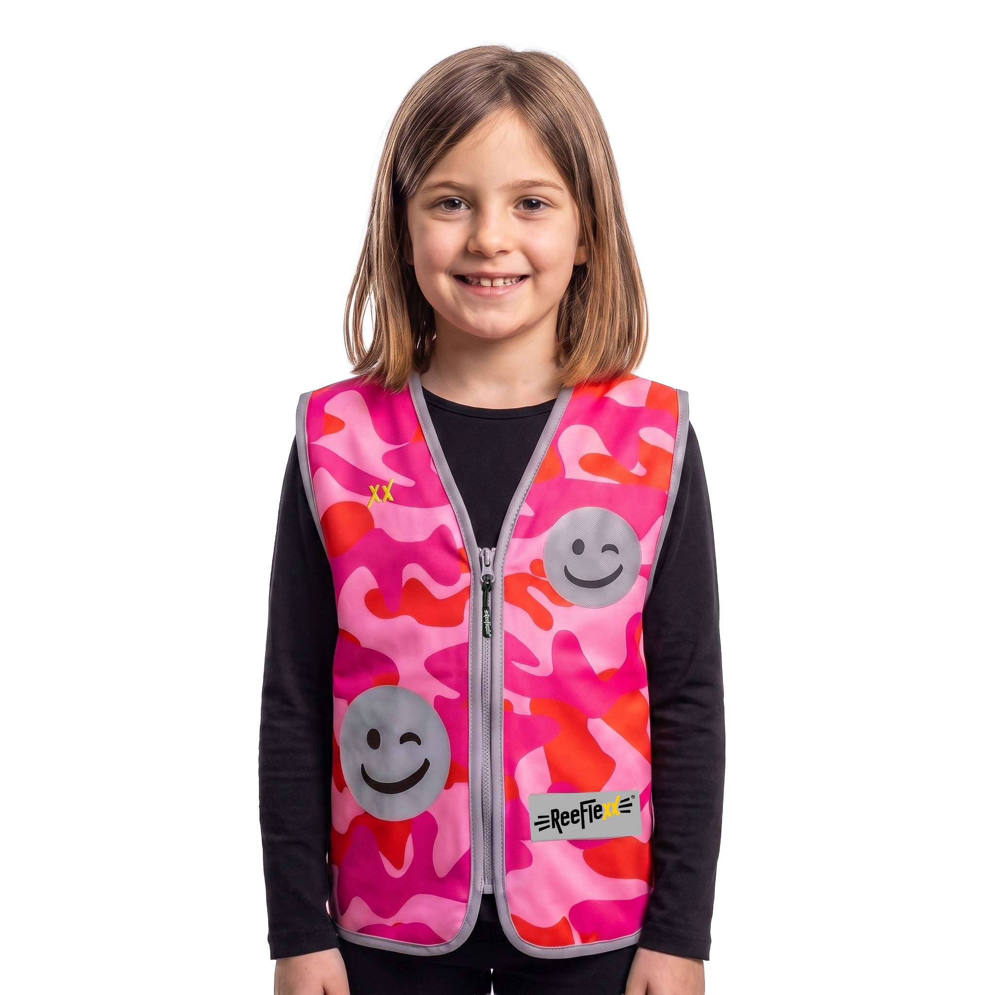 Pink Camou Smiley - Kinderwarnweste