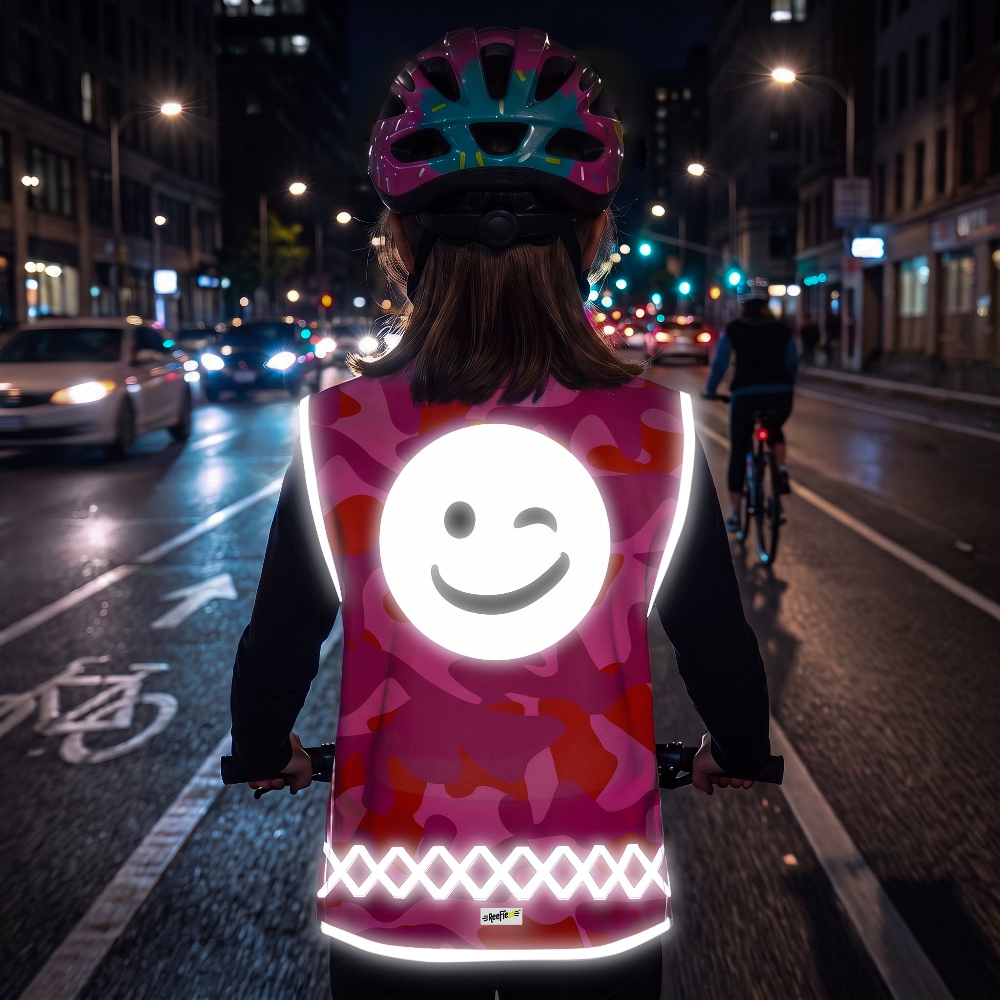 Pink Camou Smiley - Kinderwarnweste