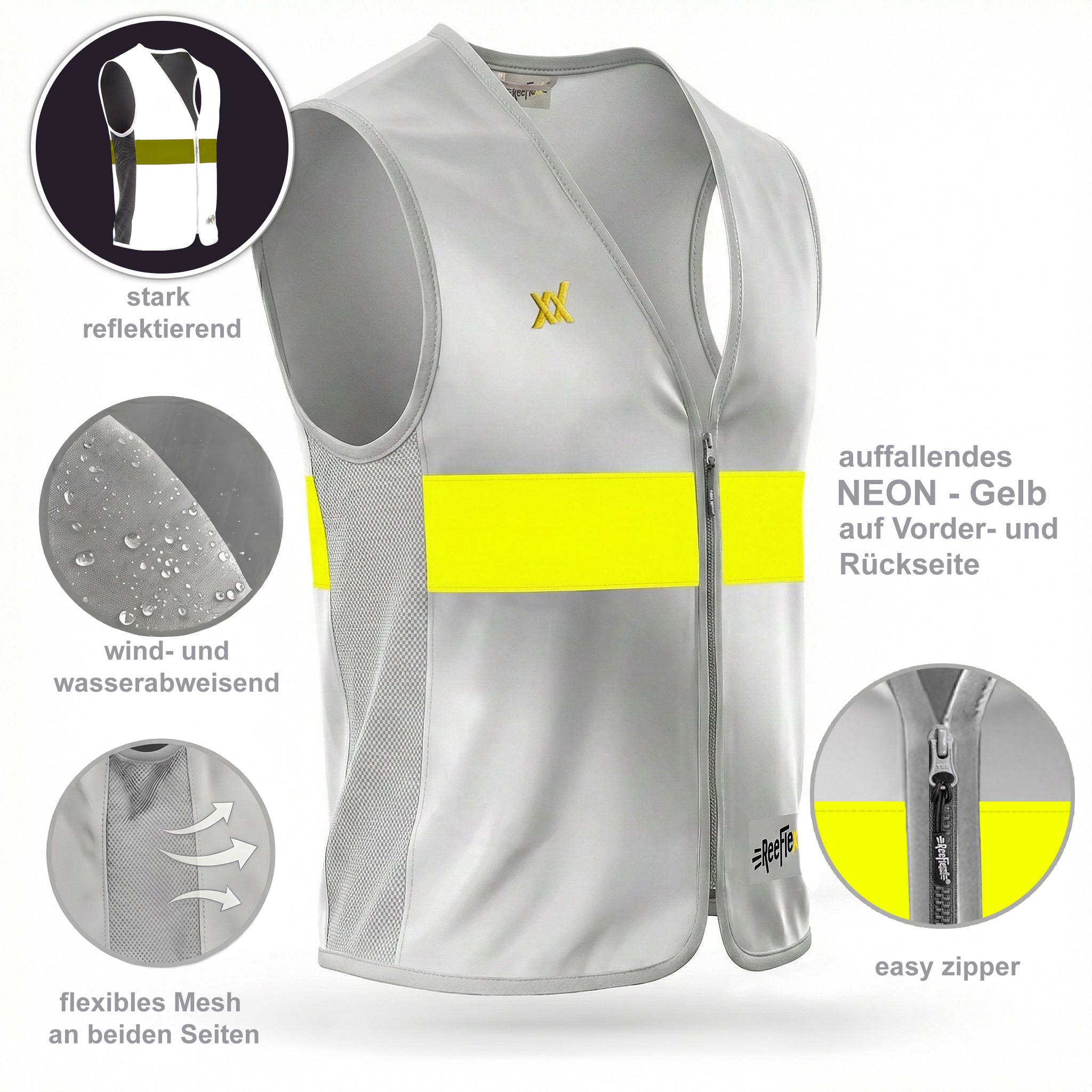 Silver Yellow Stripe Ladies - Damenwarnweste