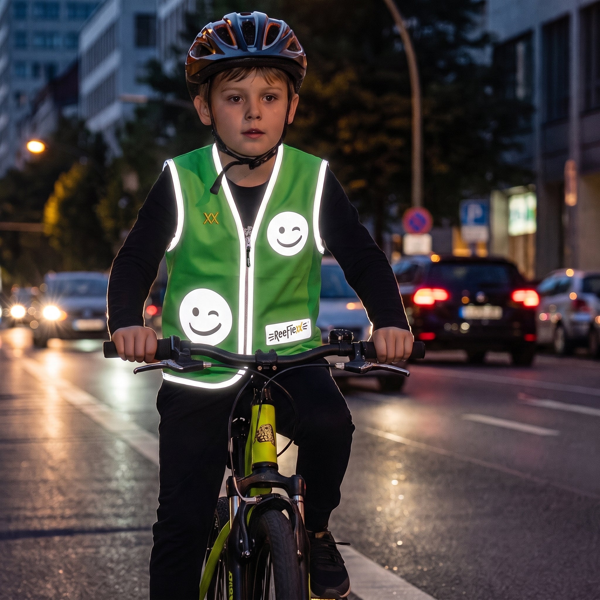 Solid Green Smiley - Kinderwarnweste