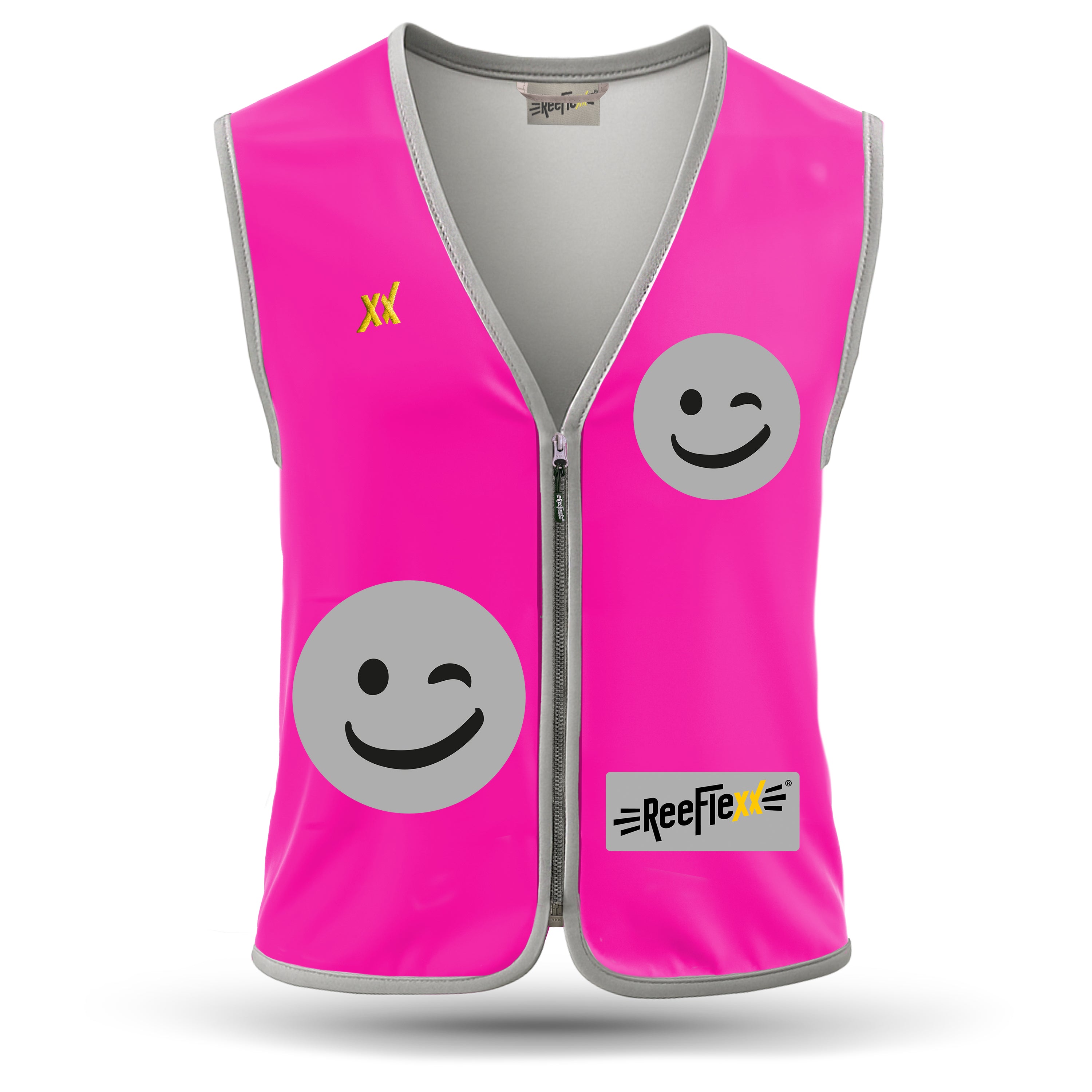 Solid Pink Smiley - Kinderwarnweste