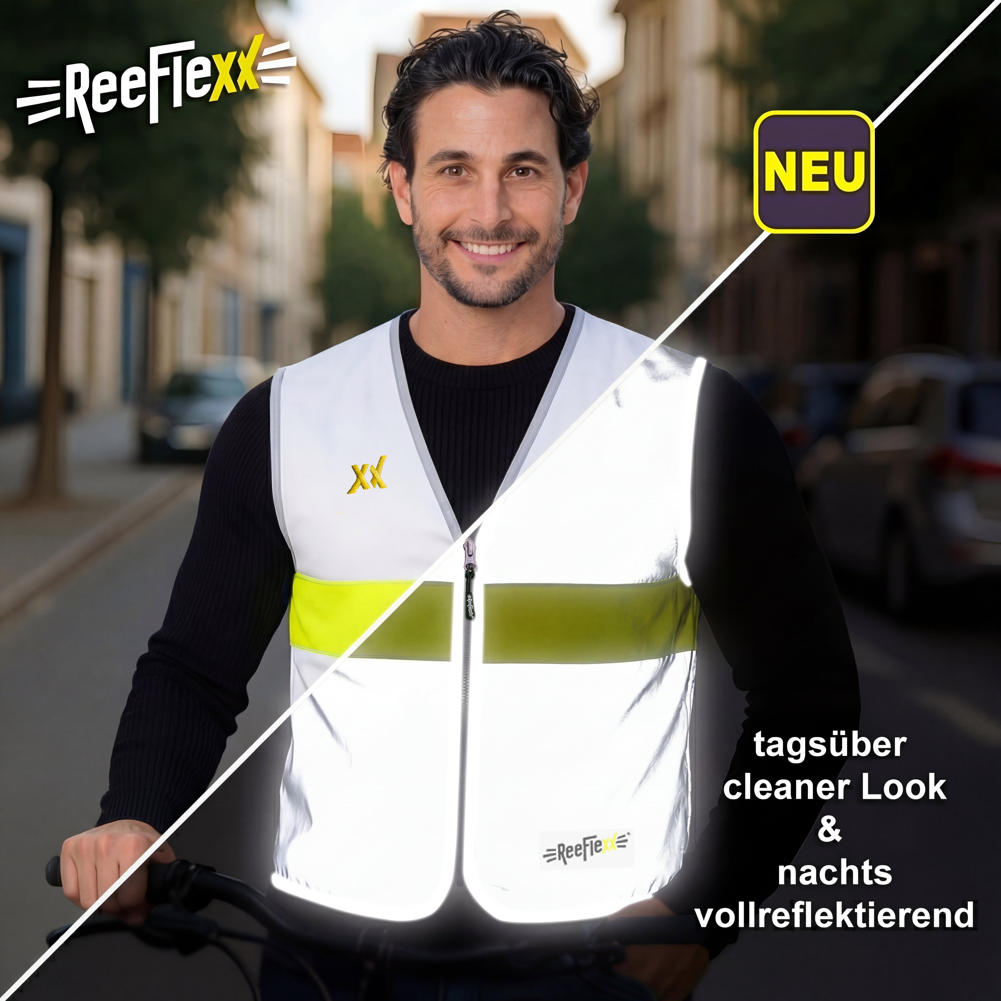 Silver Yellow Stripe Men - Herrenwarnweste