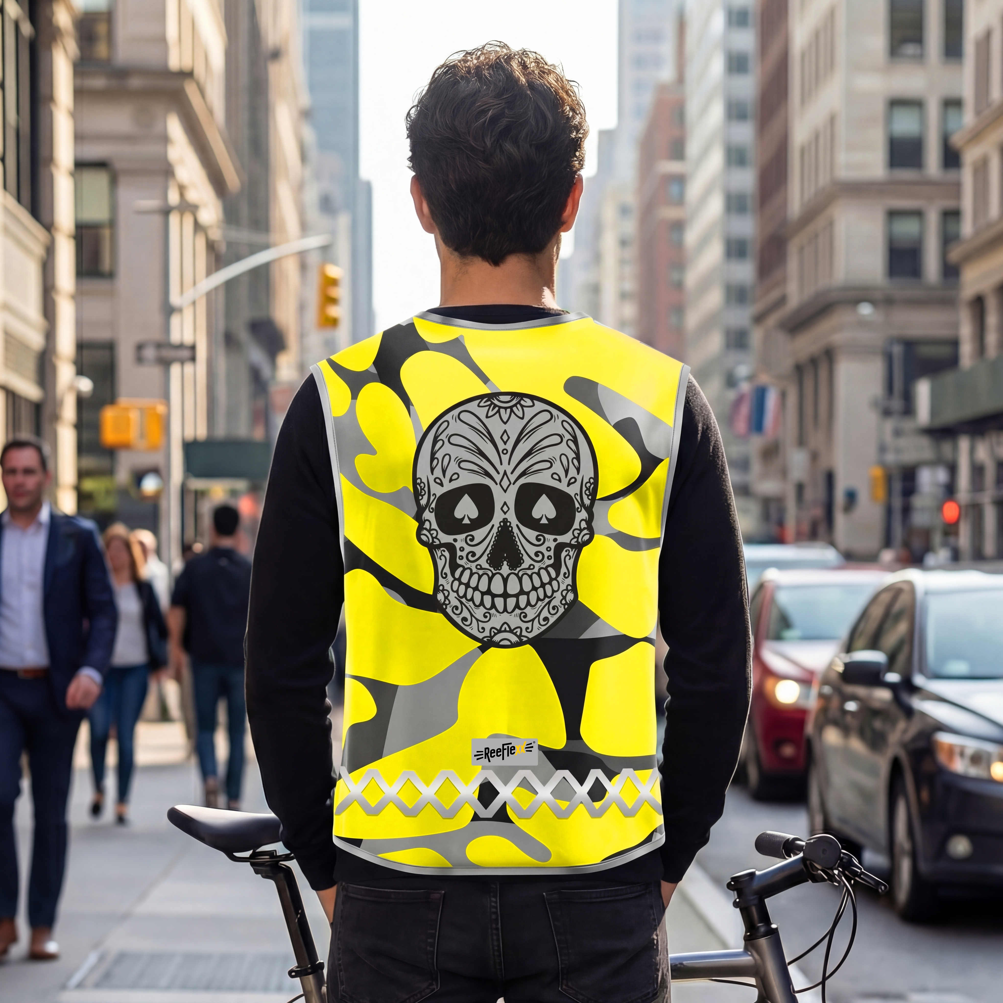 Yellow Camou Skull - Herrenwarnweste