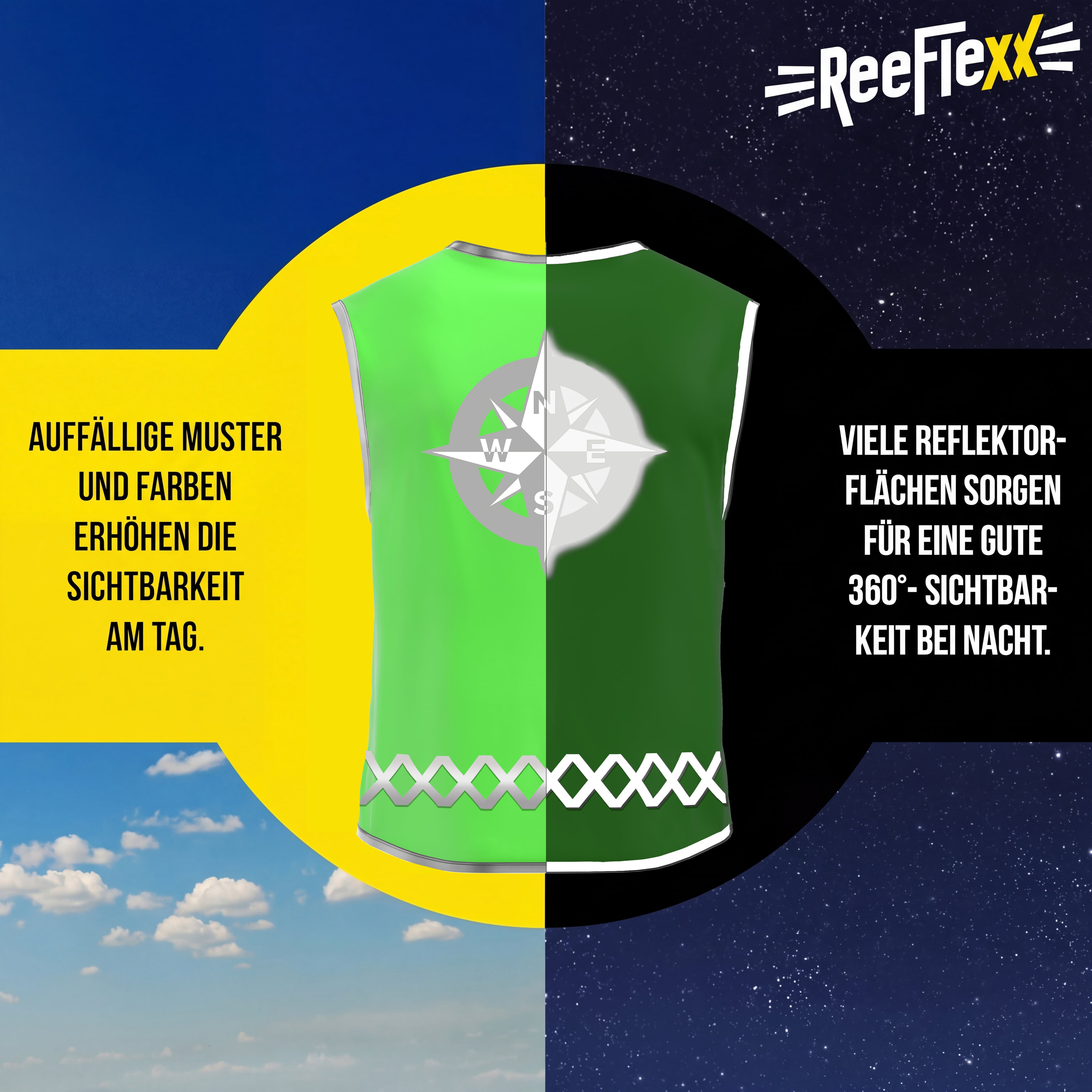Solid Green Compass - Herrenwarnweste