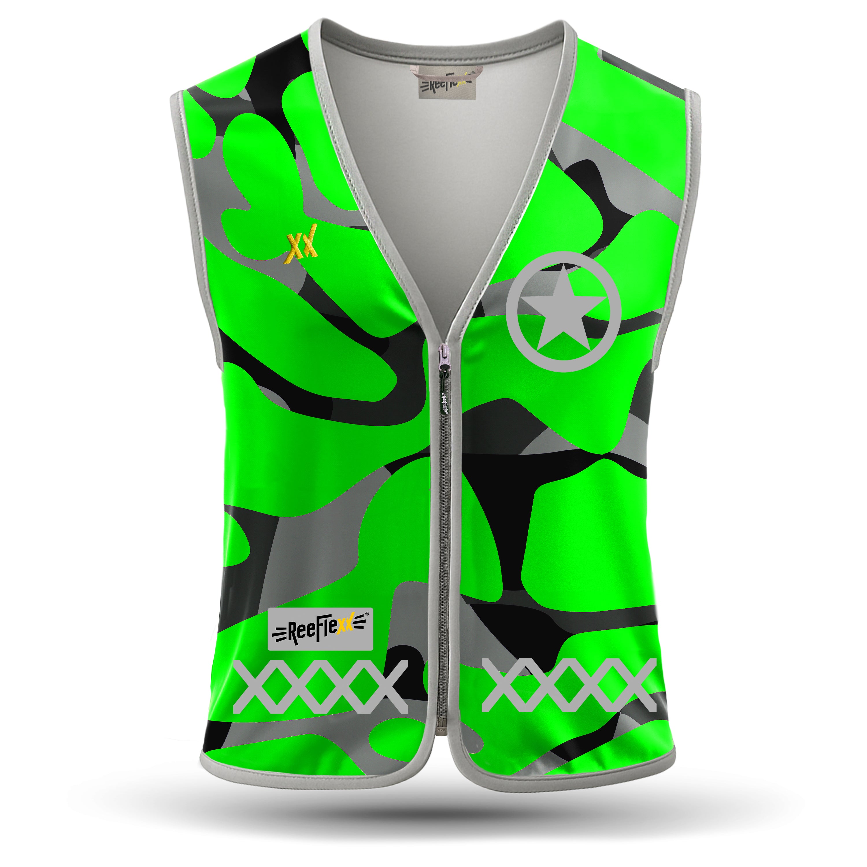 Green Camou Star - Herrenwarnweste