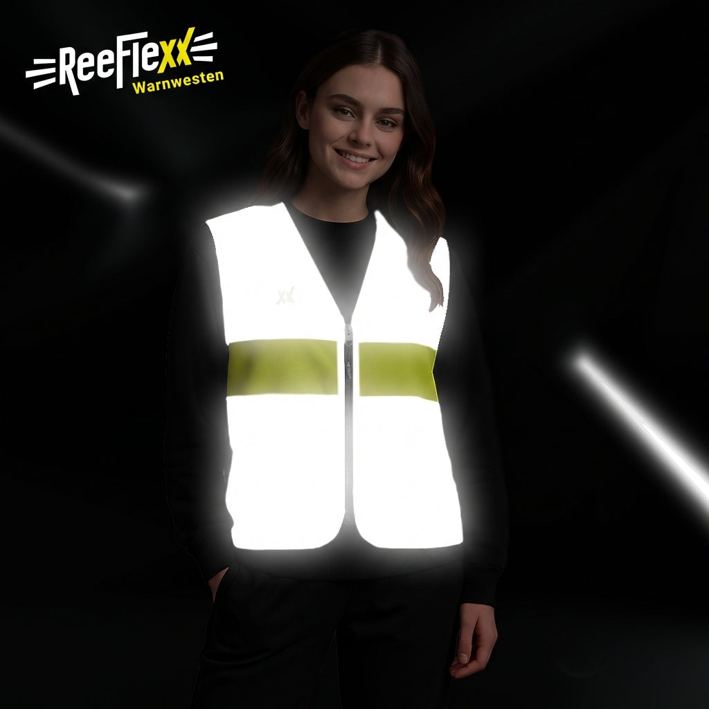 Silver Yellow Stripe Ladies - Damenwarnweste