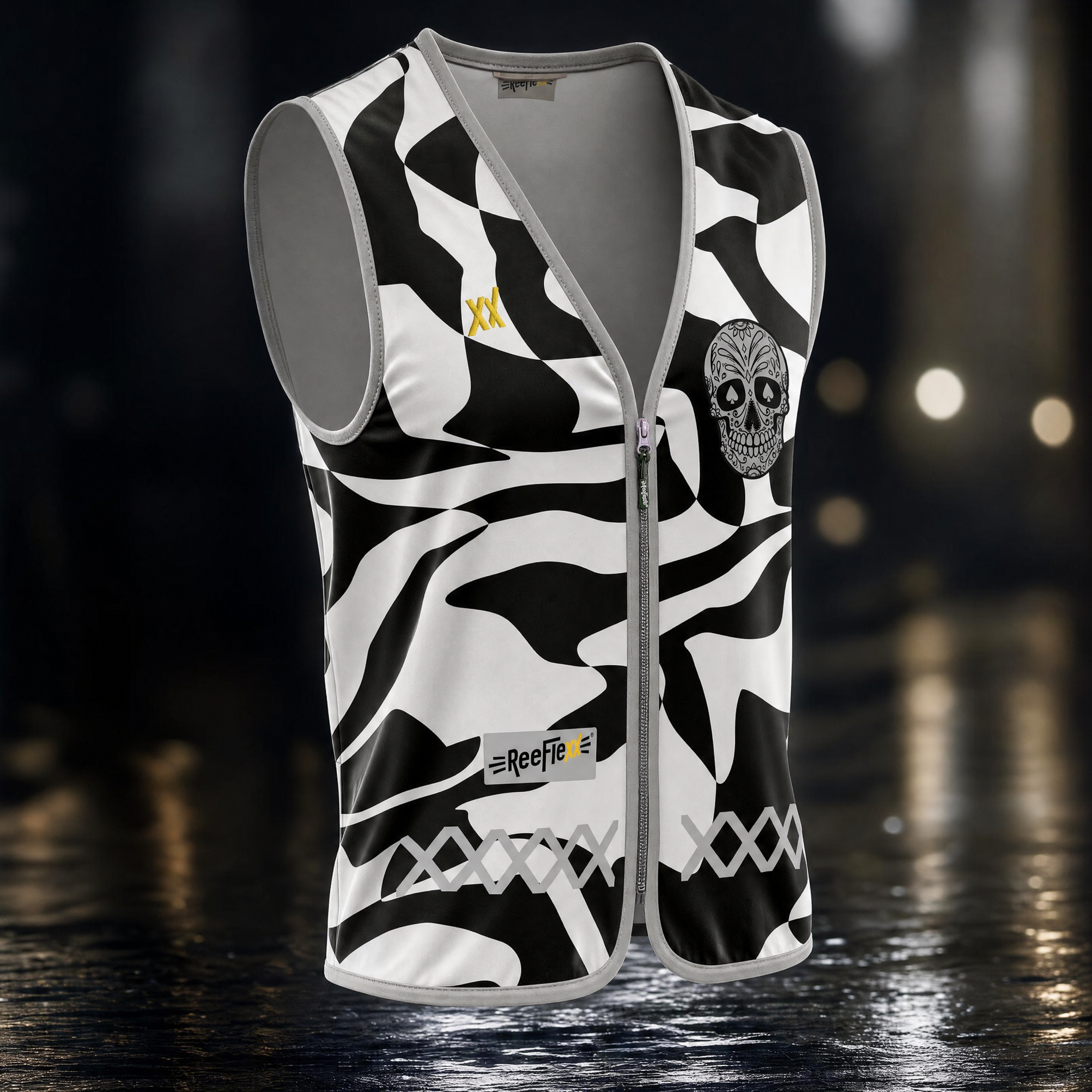 Black White Skull - Herrenwarnweste