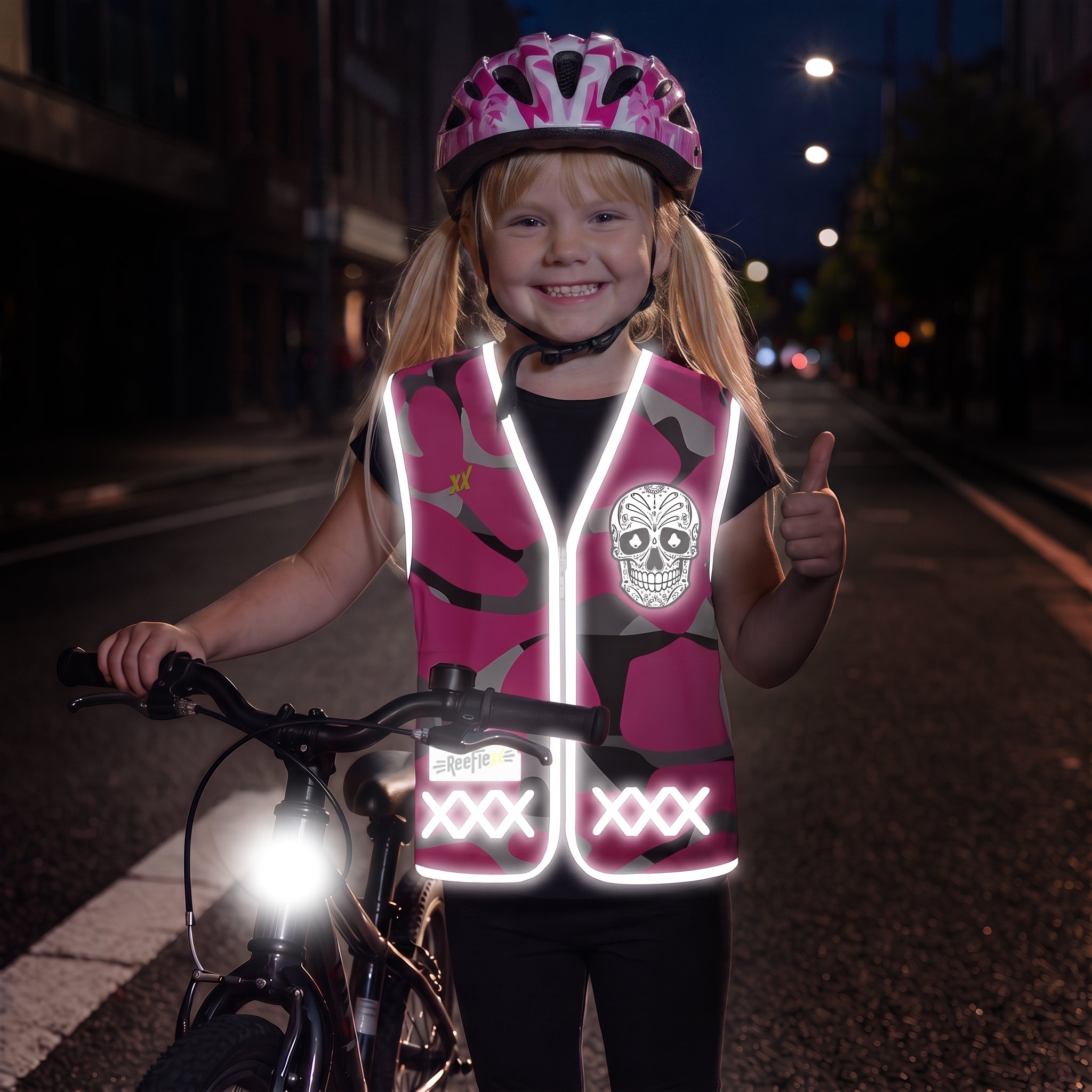 Pink Camou Skull - Kinderwarnweste