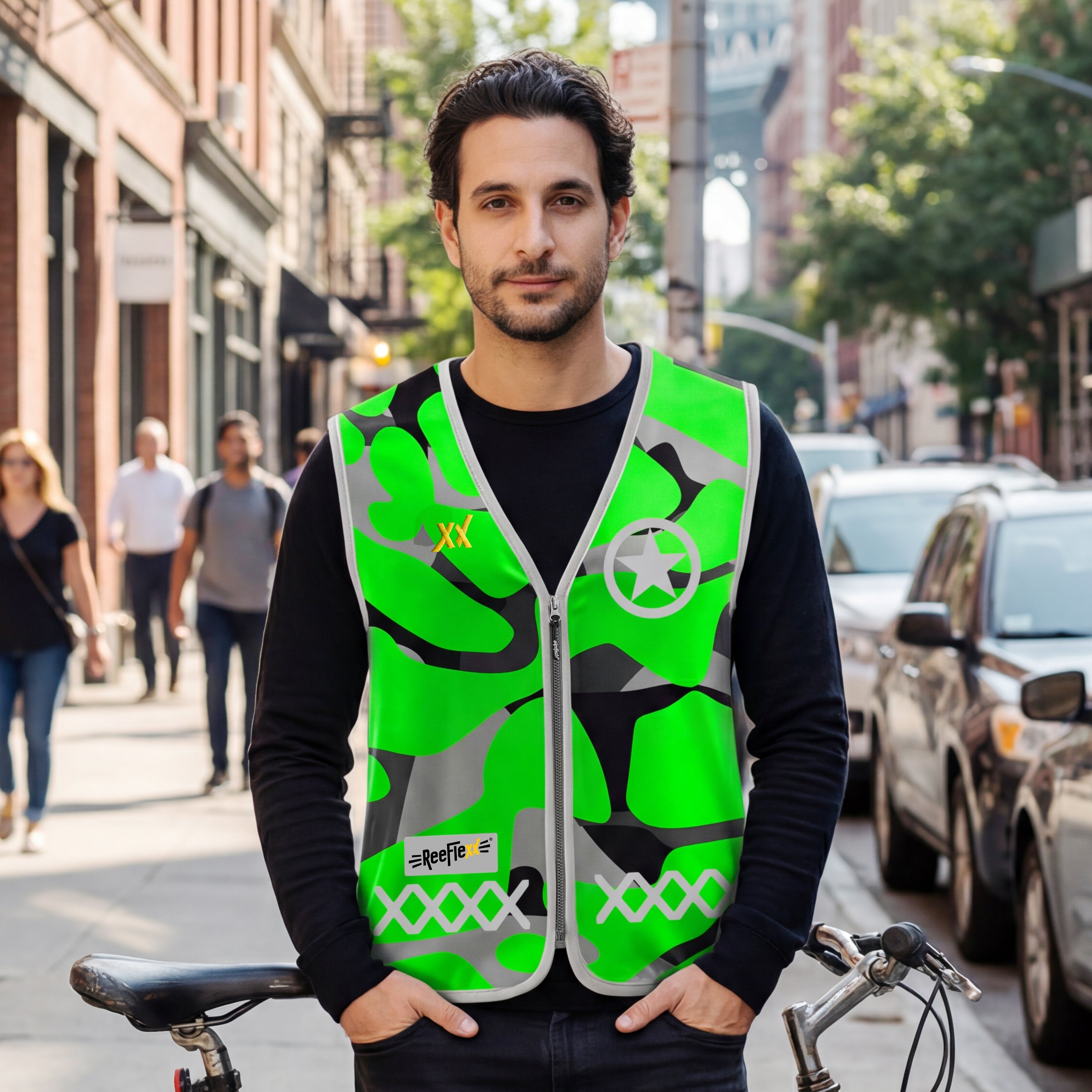 Green Camou Star - Herrenwarnweste