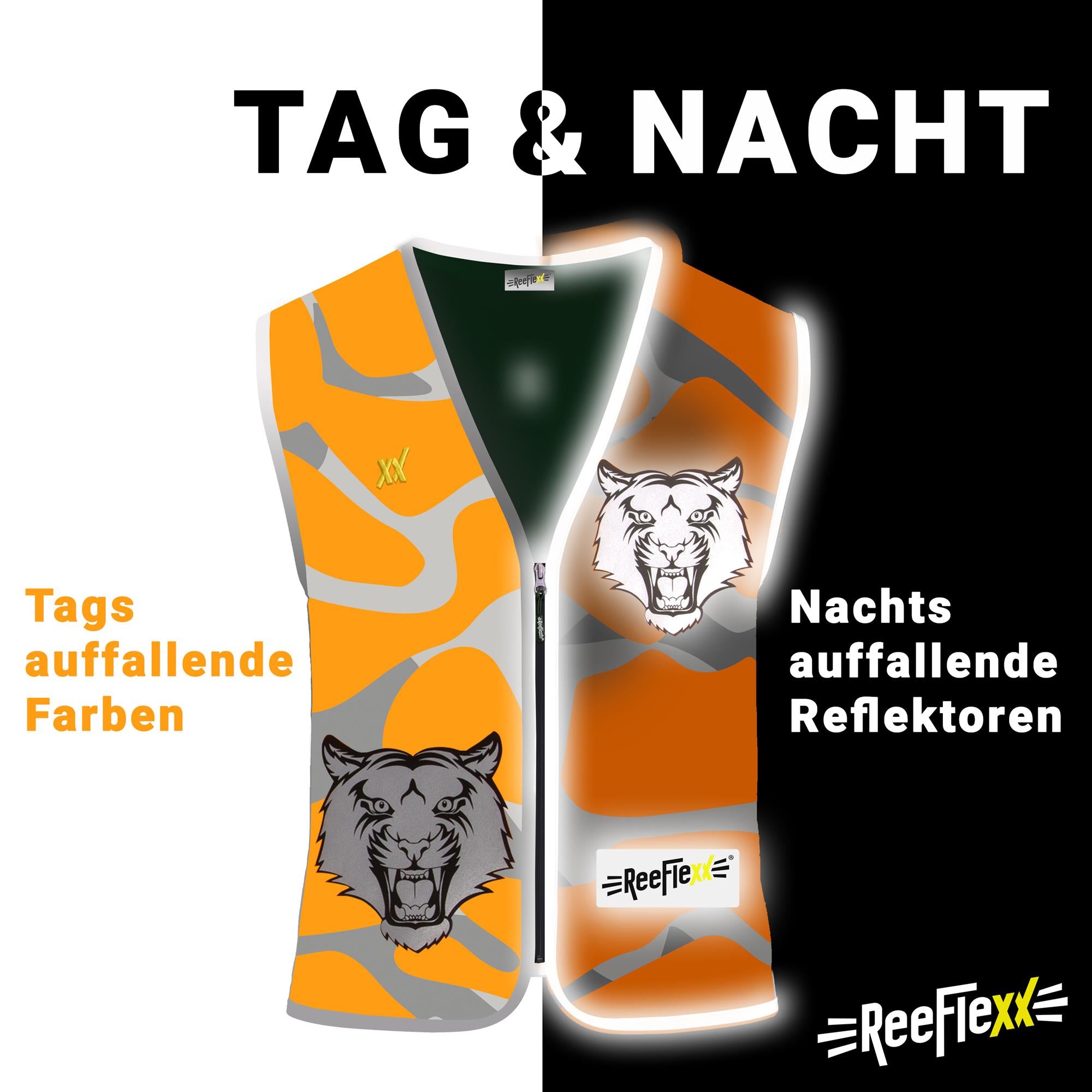 Orange Camou Tiger - Kinderwarnweste