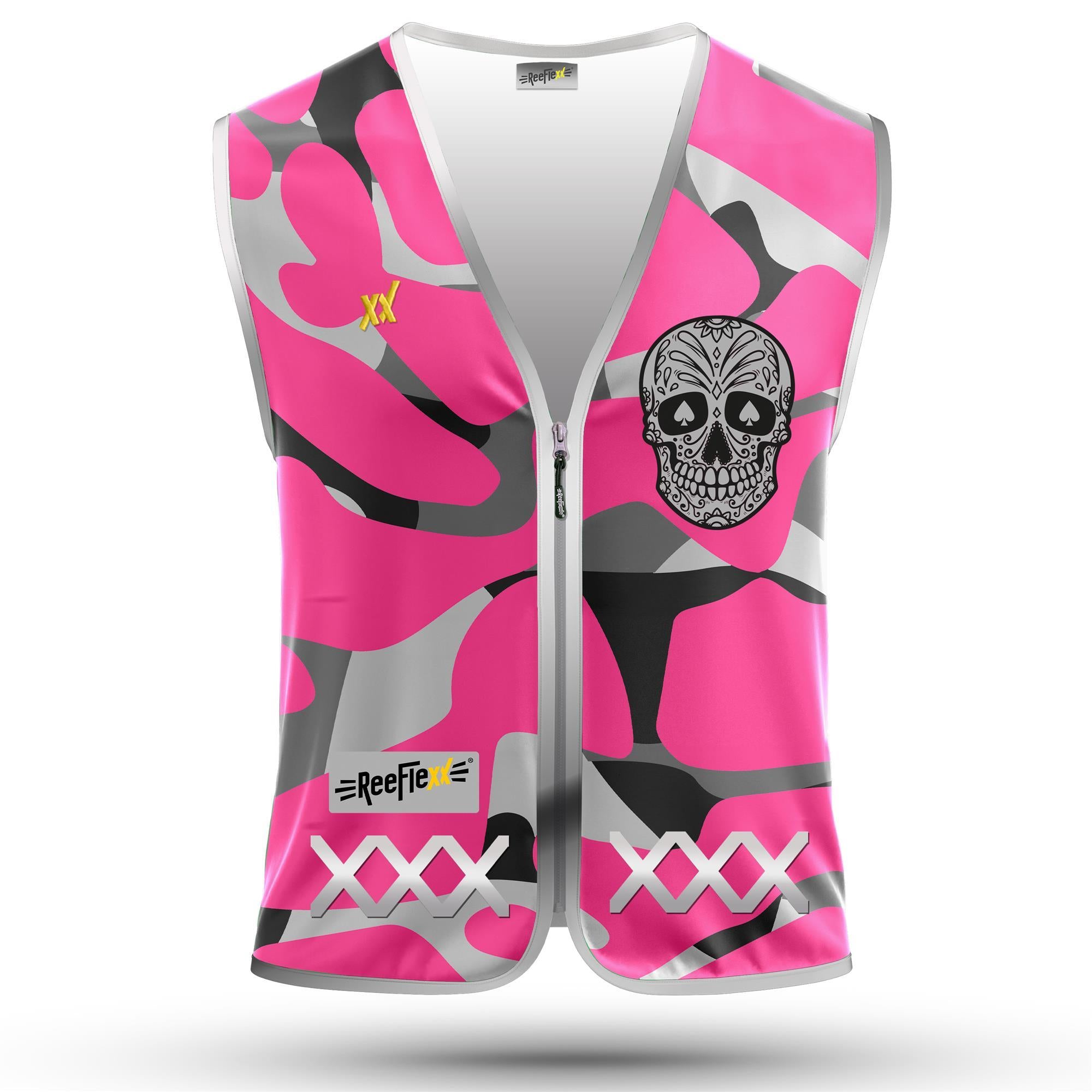 Pink Camou Skull - Kinderwarnweste